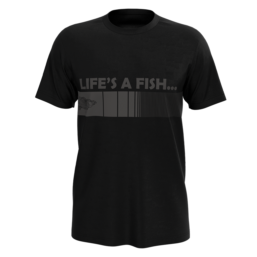
                LIFE IS A FISH BLACK SUBLIMATED FISHING T SHIRTS