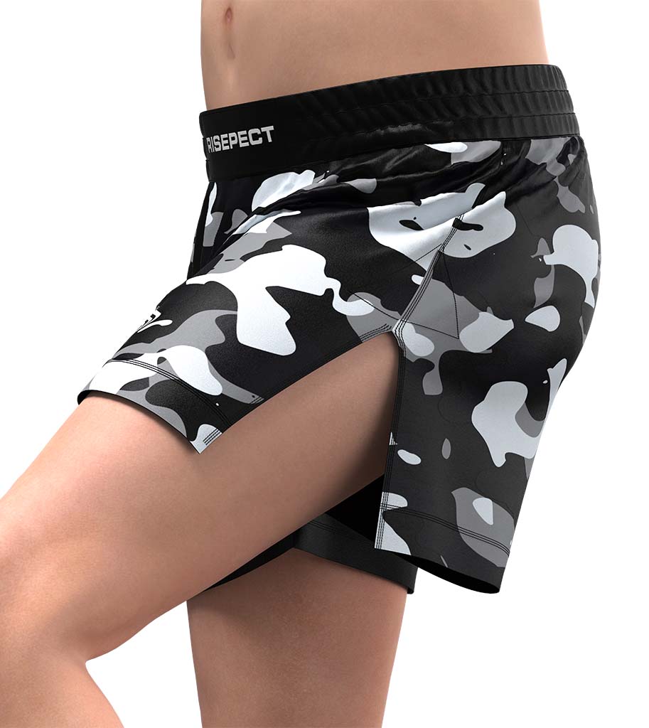 
                MOUNTAIN CAMO HYBIRD MMA SHORTS WITH HIGH SLITS ON THE SIDE