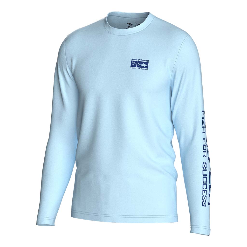 
                Light blue with words long sleeves fishing shirt