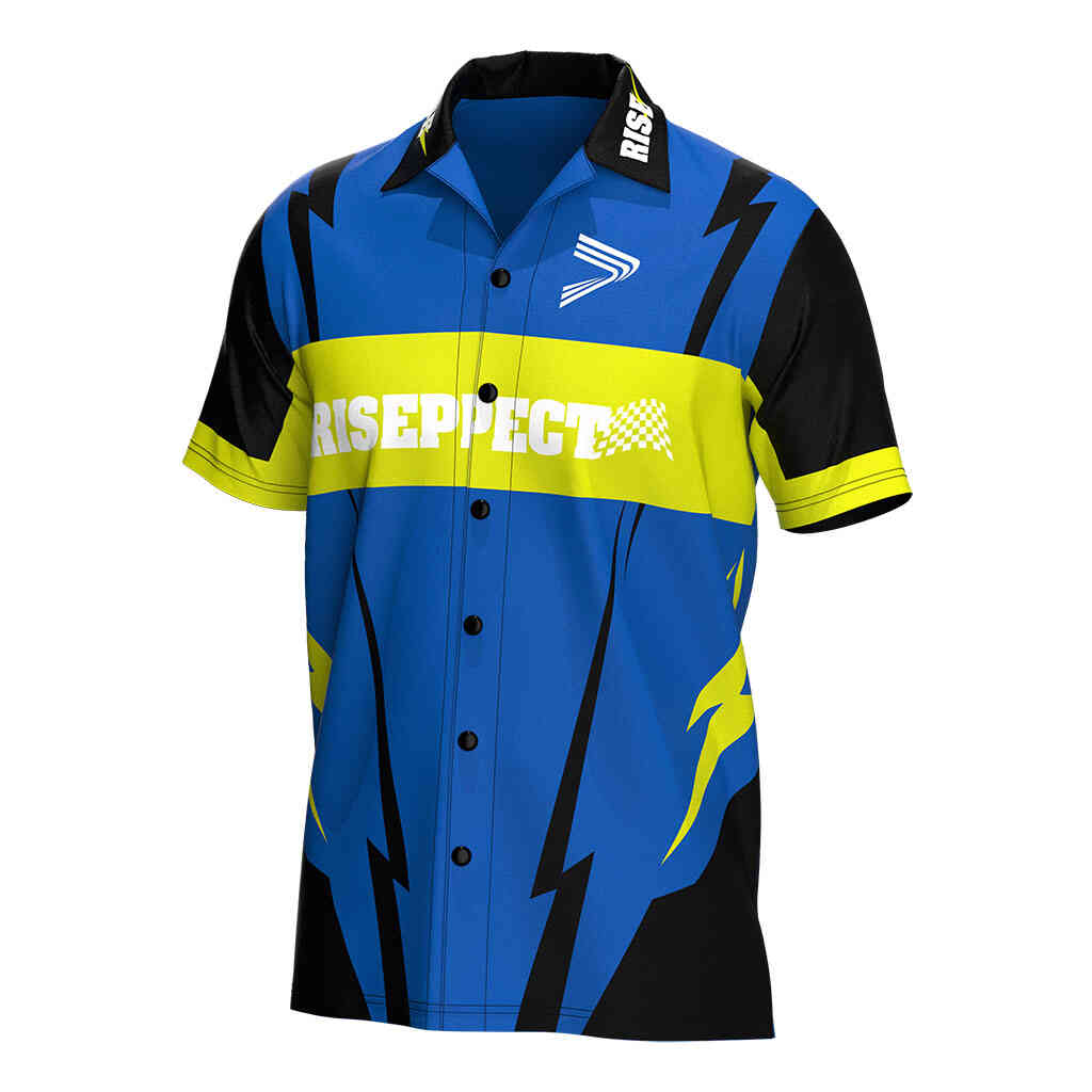 
                Motorcycle Shirt Risepect Full Button Blue Lightning