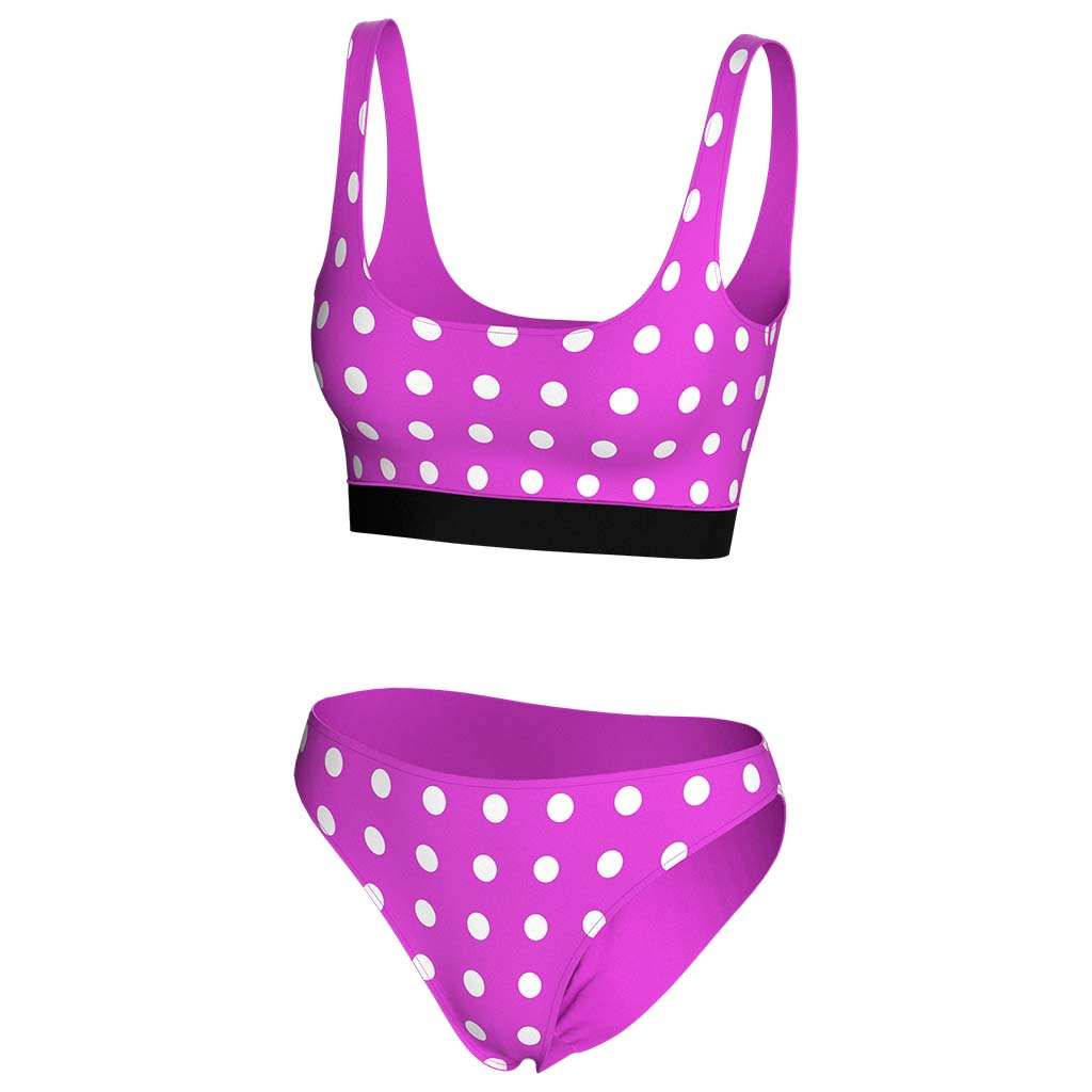 
                Retro polka dot halter high waist swimwear set Two pieces dotted bikini with pink polka dots bikini