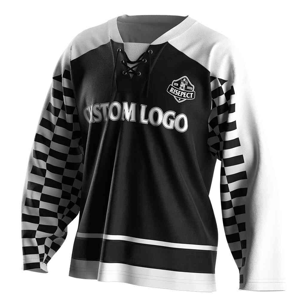 Custom Hockey Jersey Black Black-White
