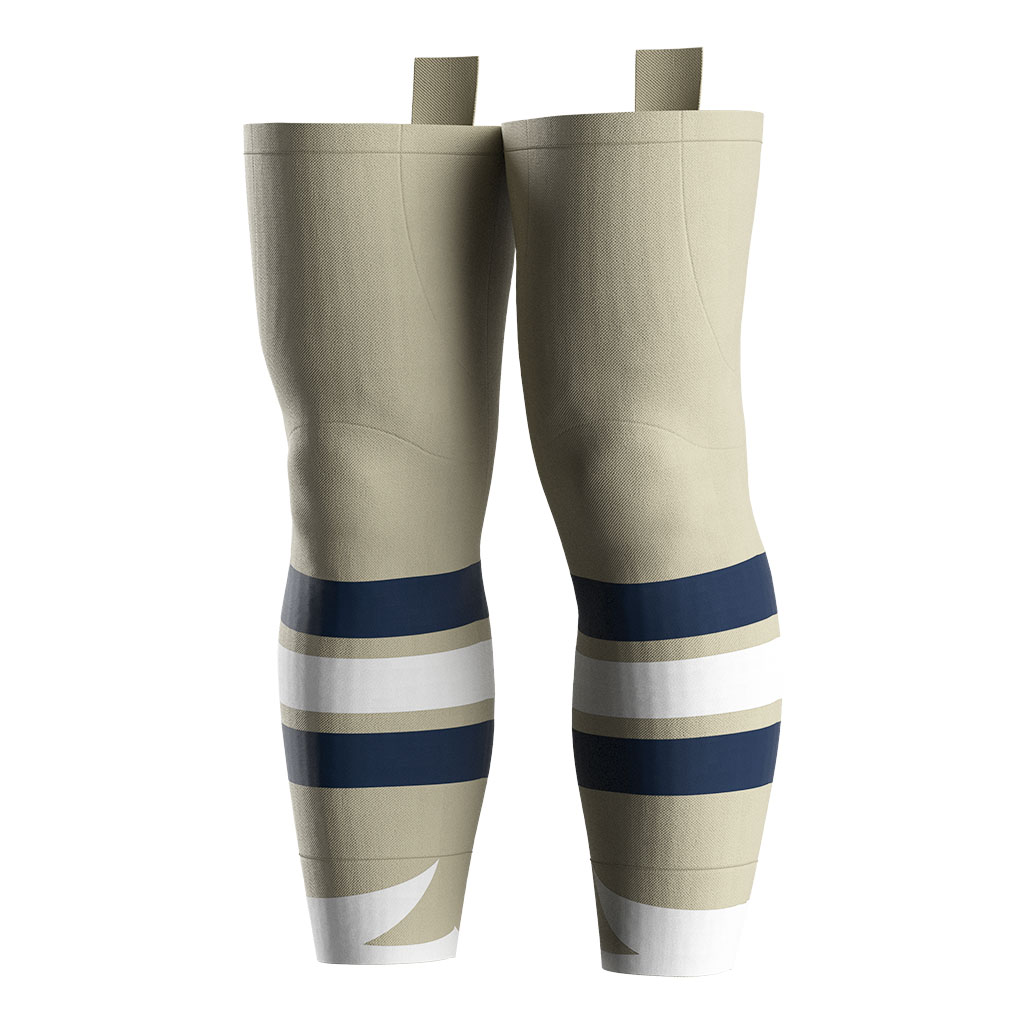 
                Custom Blue Hockey Long Sport Socks For Men White Logo