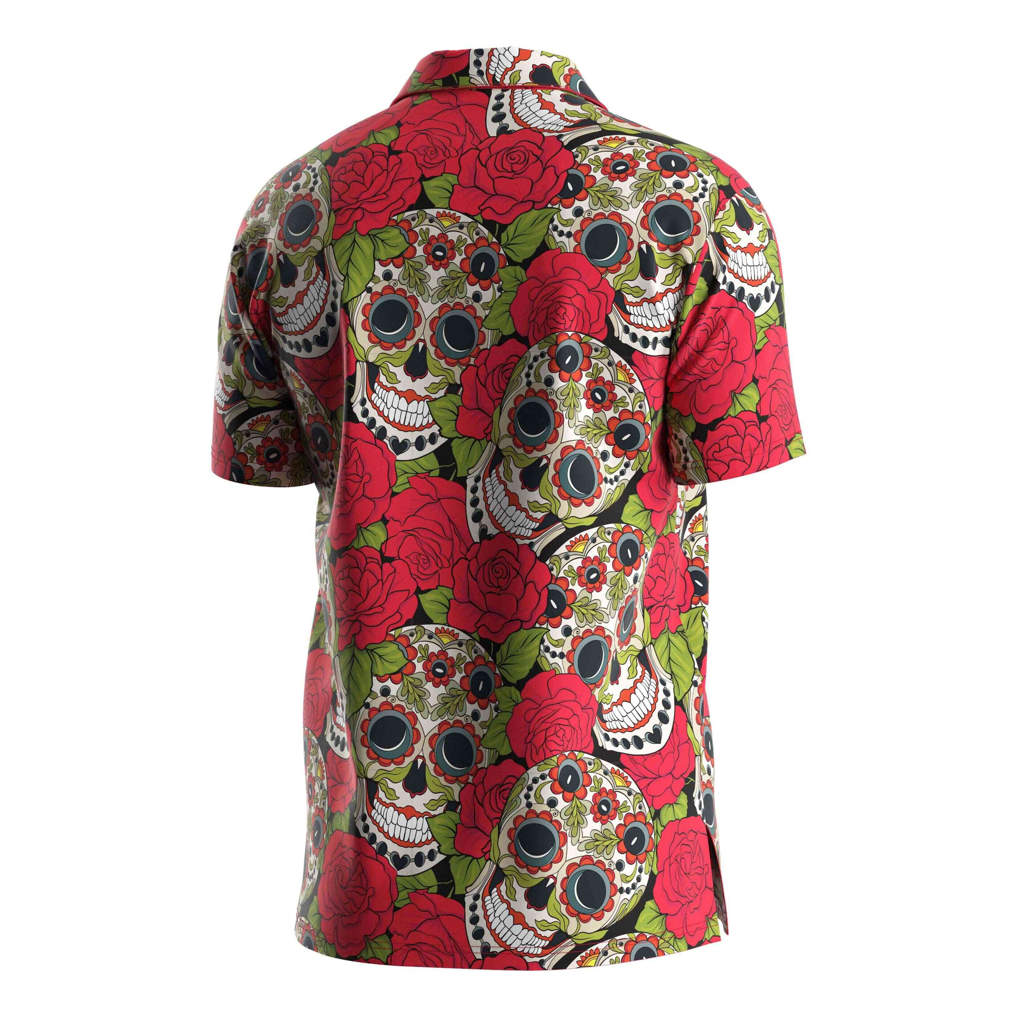 
                RISE OEM Hawaiian shirts Red rose skull beach wear V Neck short sleeves button up