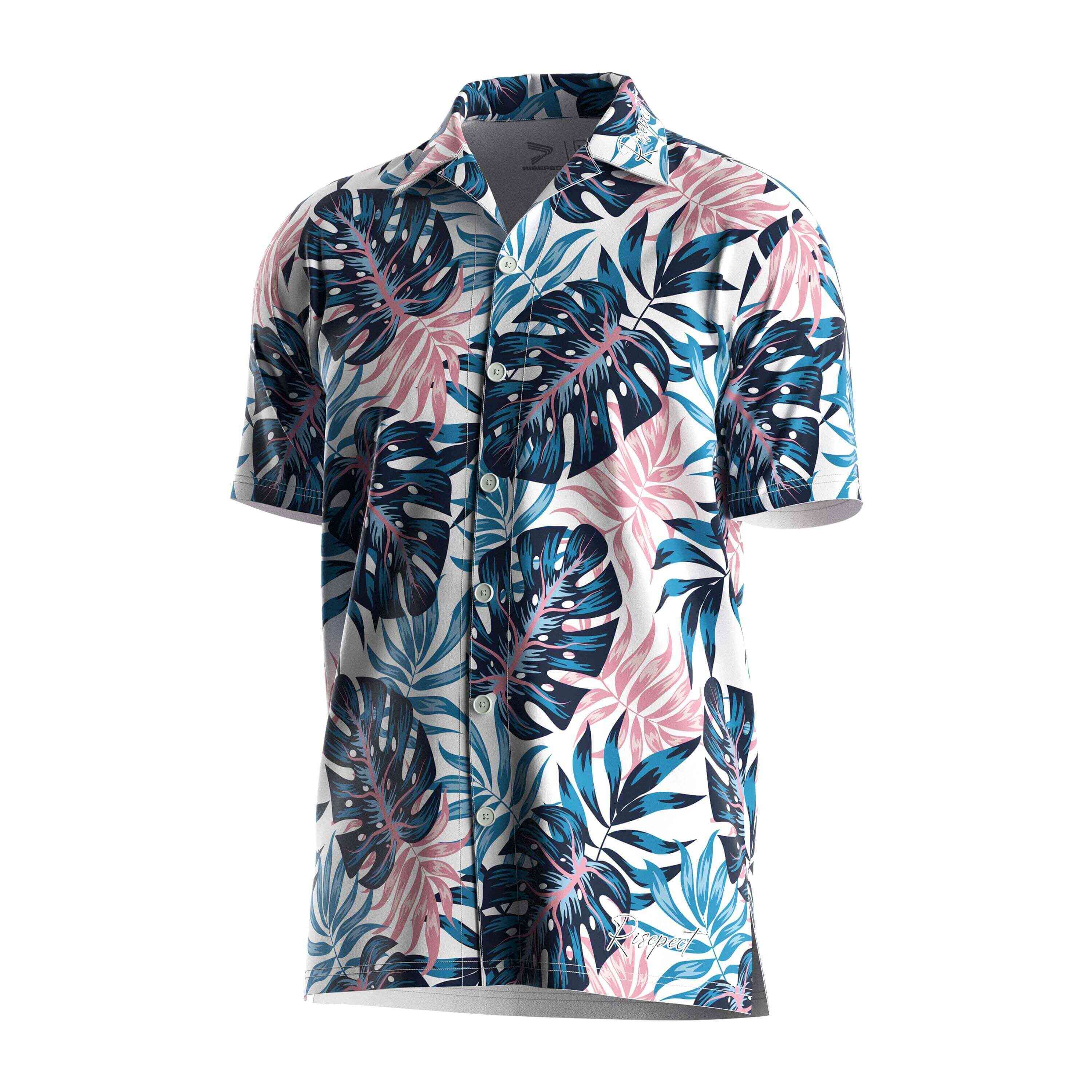 
                RISE design beach shirt leaves beach wear V Neck short sleeves button up