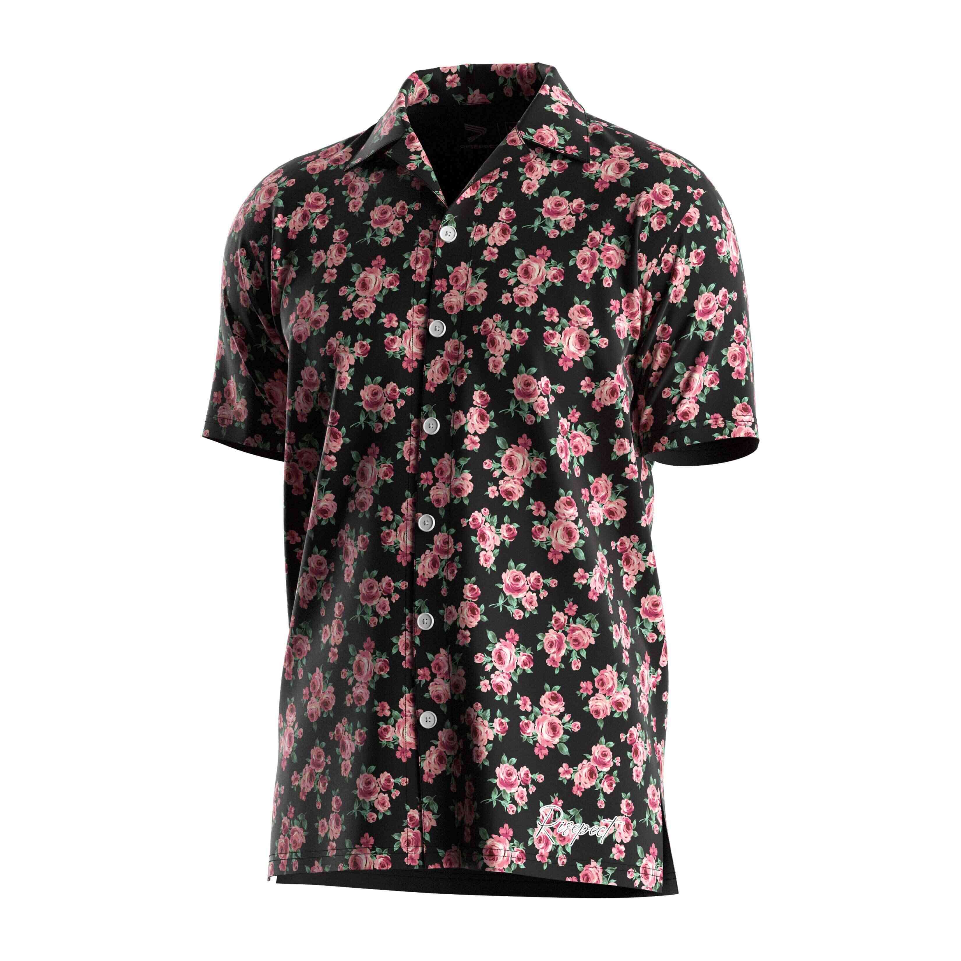 
                RISE template Hawaiian shirt Pink rose beach wear V Neck short sleeves button up