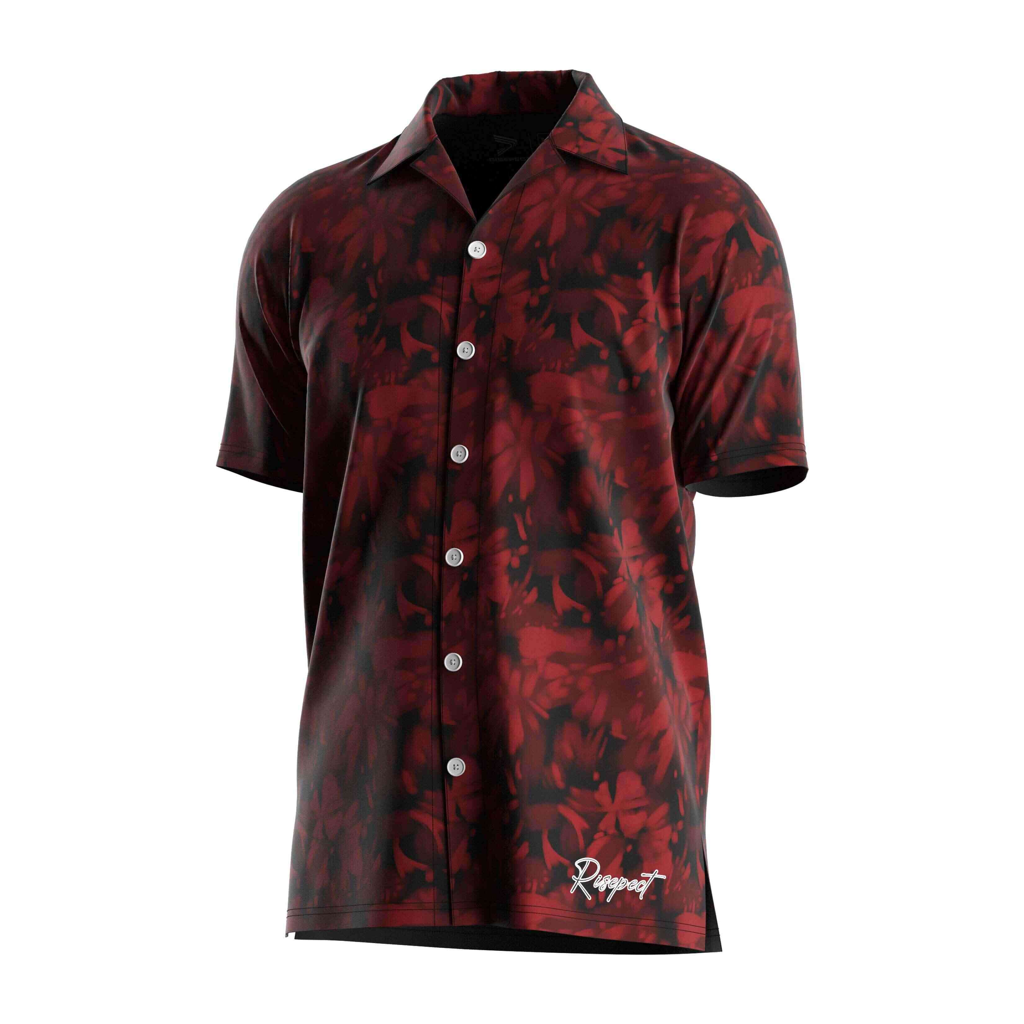 
                RISE ODM hawaii shirt Red and black flower sea beach wear V Neck short sleeves button up