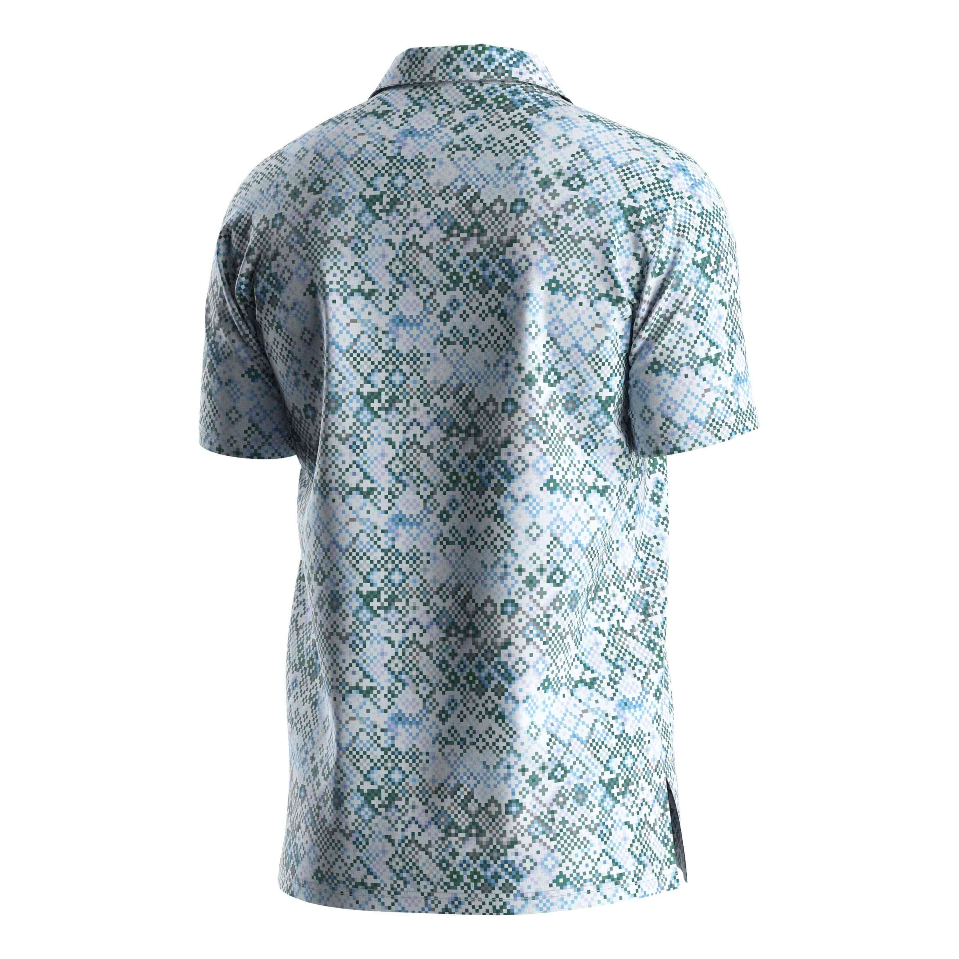 
                RISE ODM hawaii shirt mosaic blue and green dots beach wear V Neck short sleeves button up