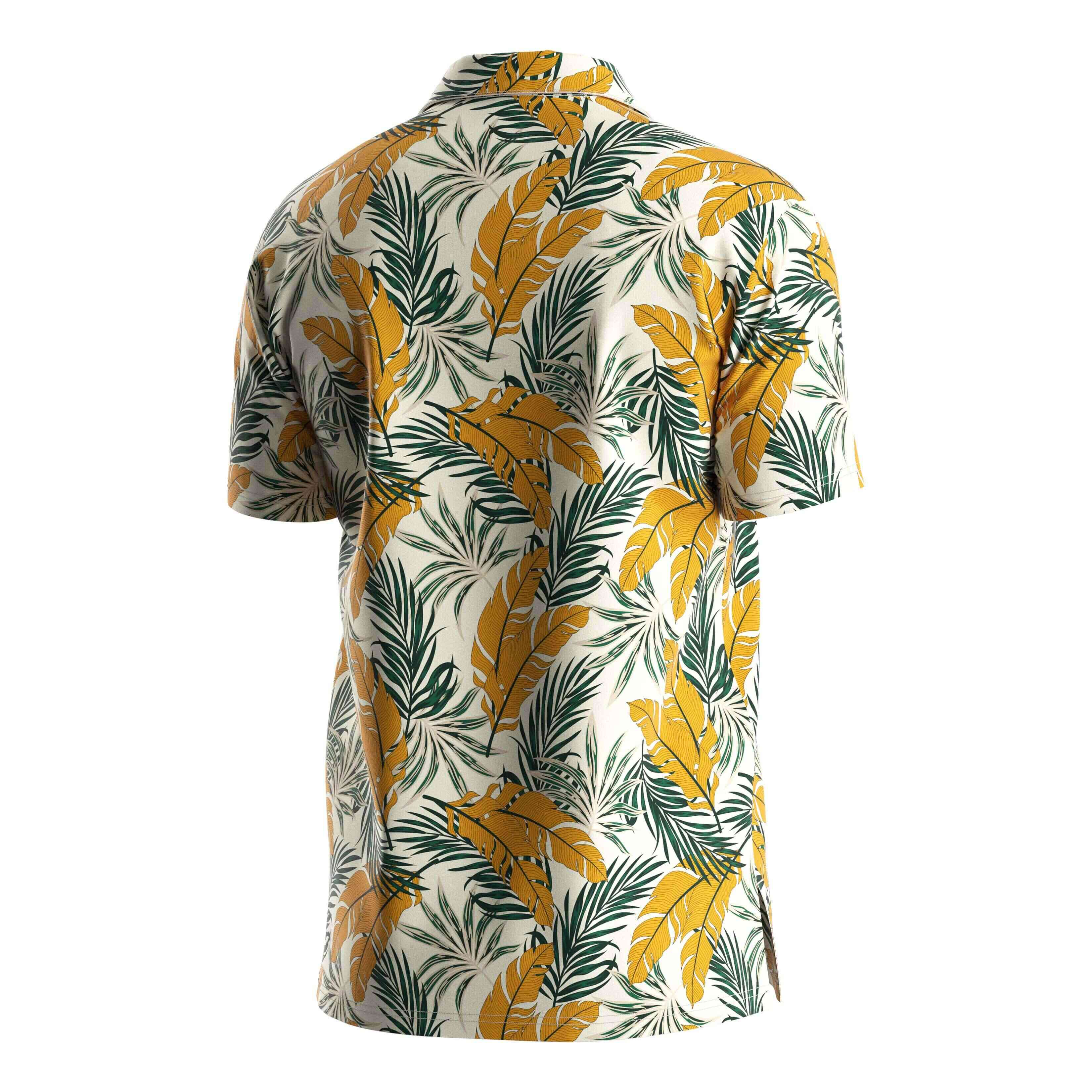 
                RISE OEM Hawaiian shirts yellow and green tropical leaf plants beach wear V Neck short sleeves button up