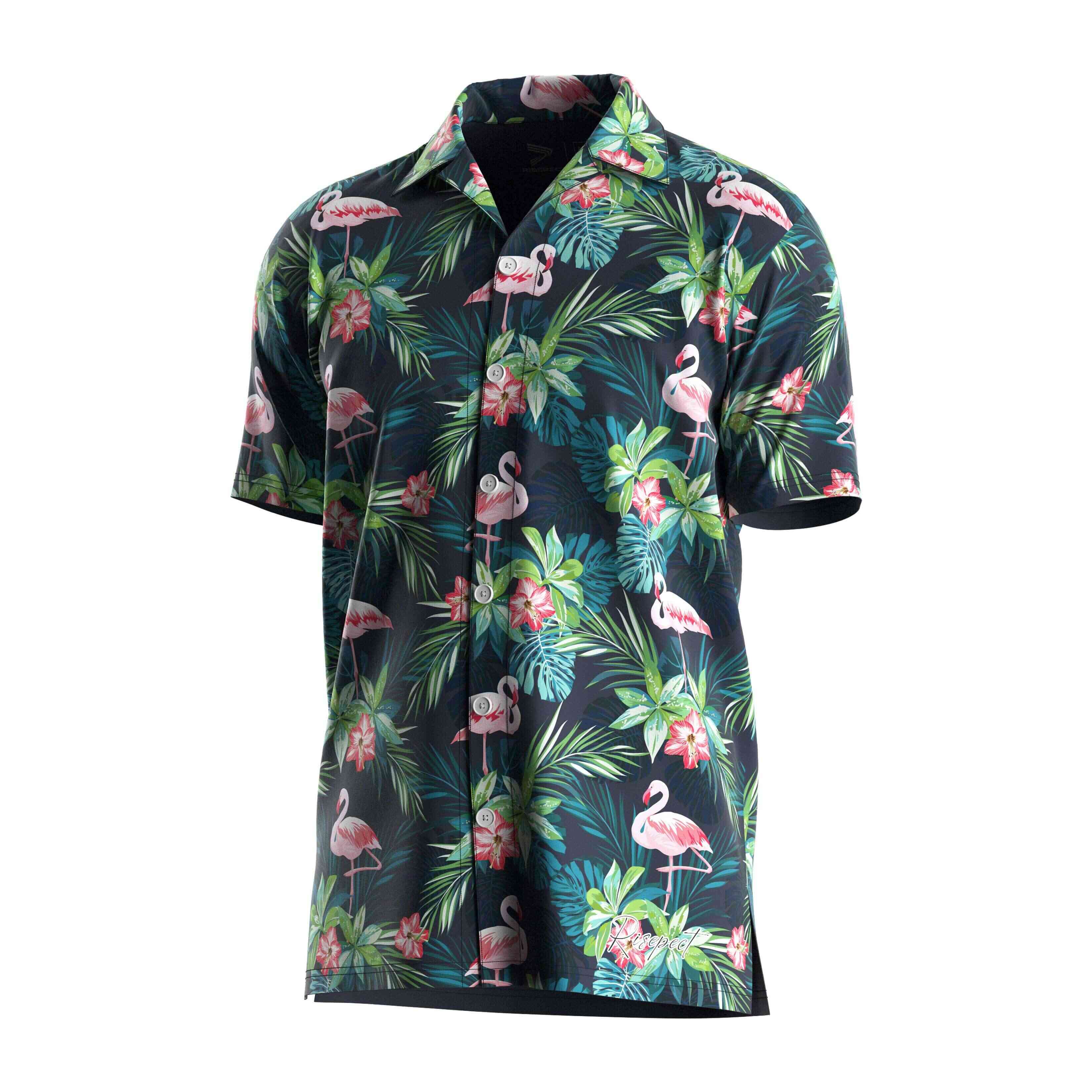 
                RISE Wholesale hawaii shirts pink flamingo plant beach wear V Neck short sleeves button up