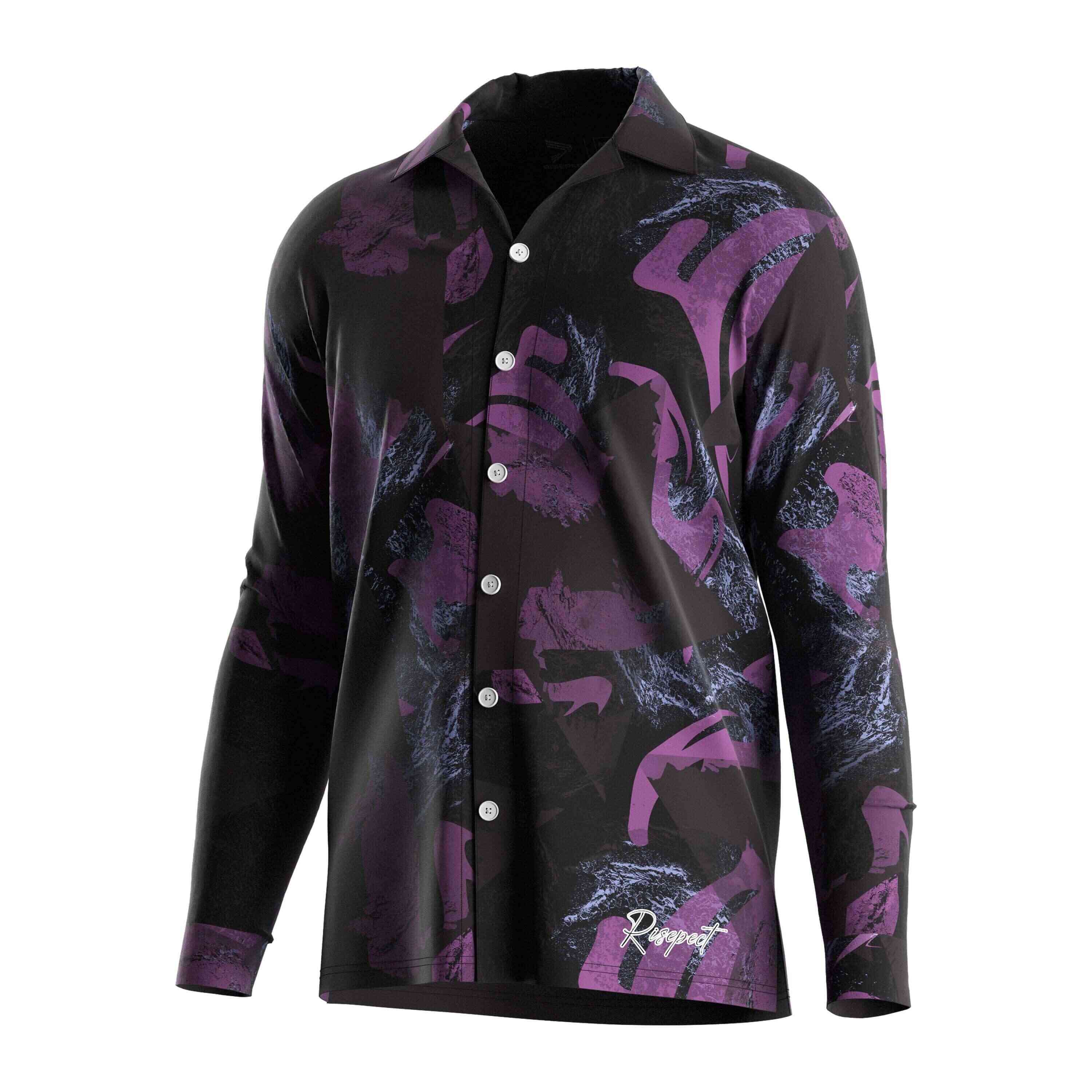 
                RISE sublime Fashion Hawaiian shirt Long sleeves beach wear black purple