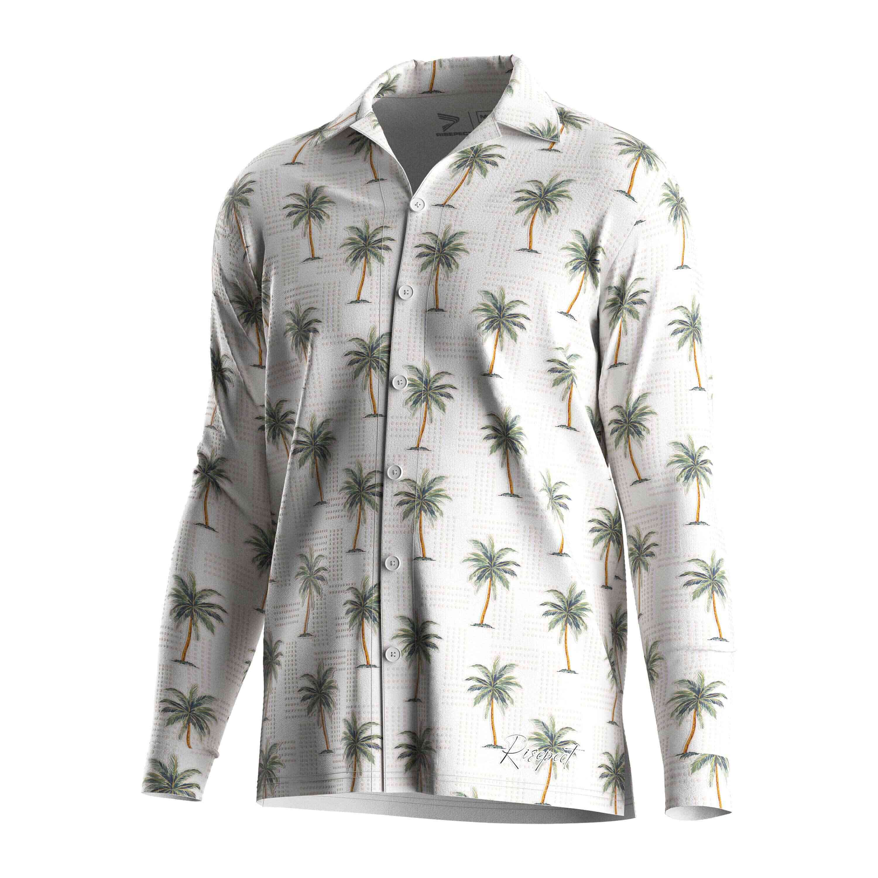 
                RISE sublime white Hawaiian shirt Long sleeves beach wear coconut tree
