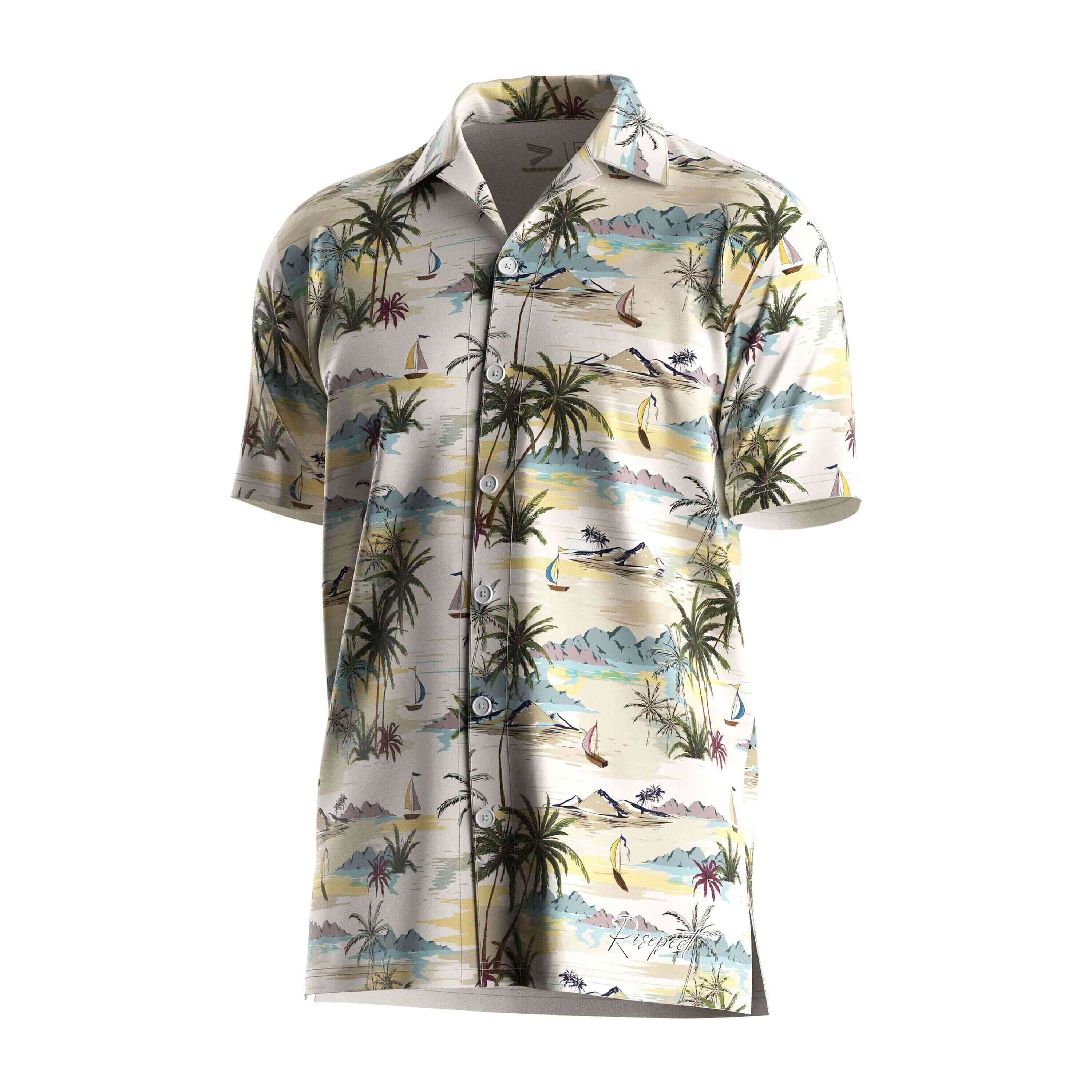 
                RISE template Hawaiian shirt coconut island beach wear V Neck short sleeves button up