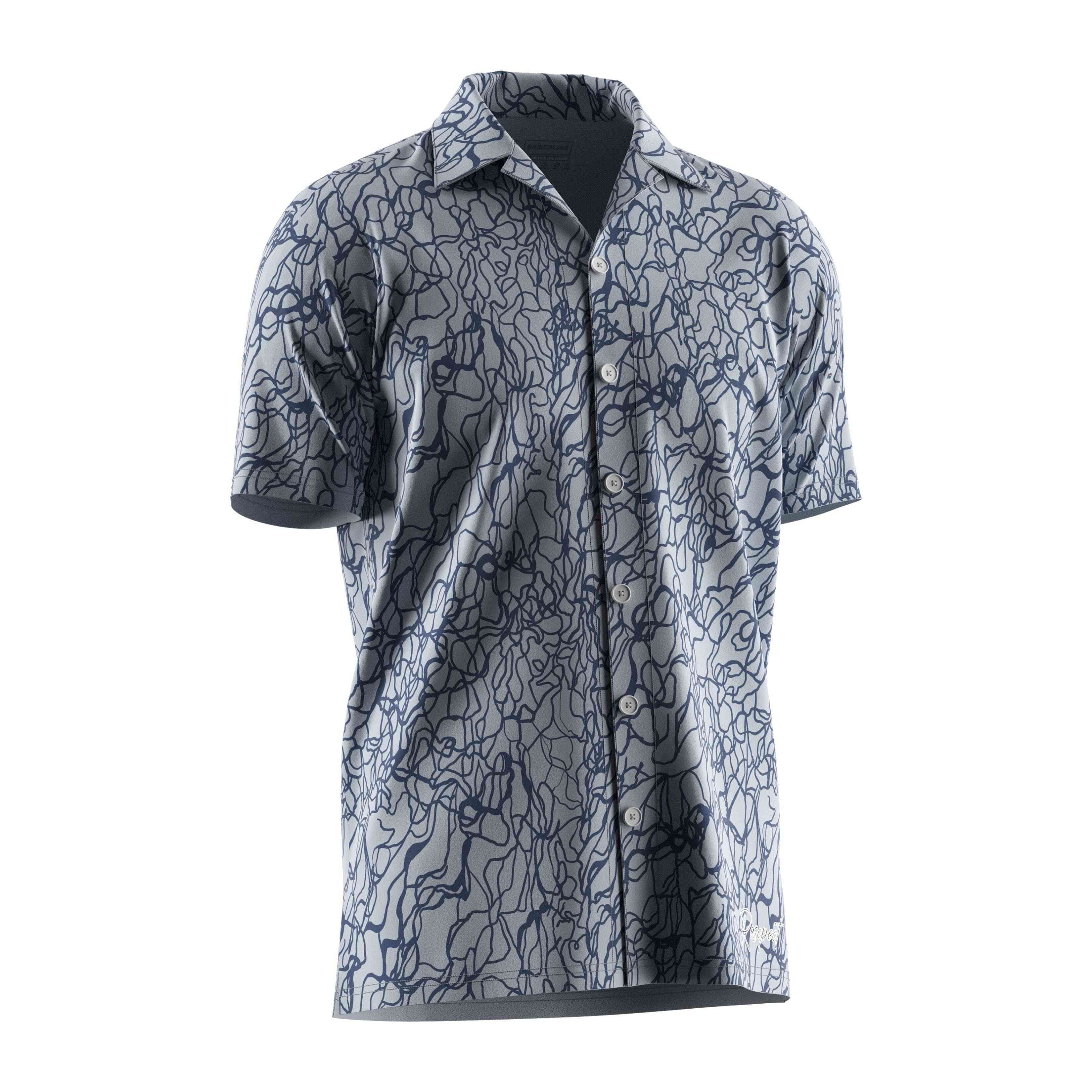 
                RISE template hawaiian shirt curved line graffiti beach wear V Neck short sleeves button up