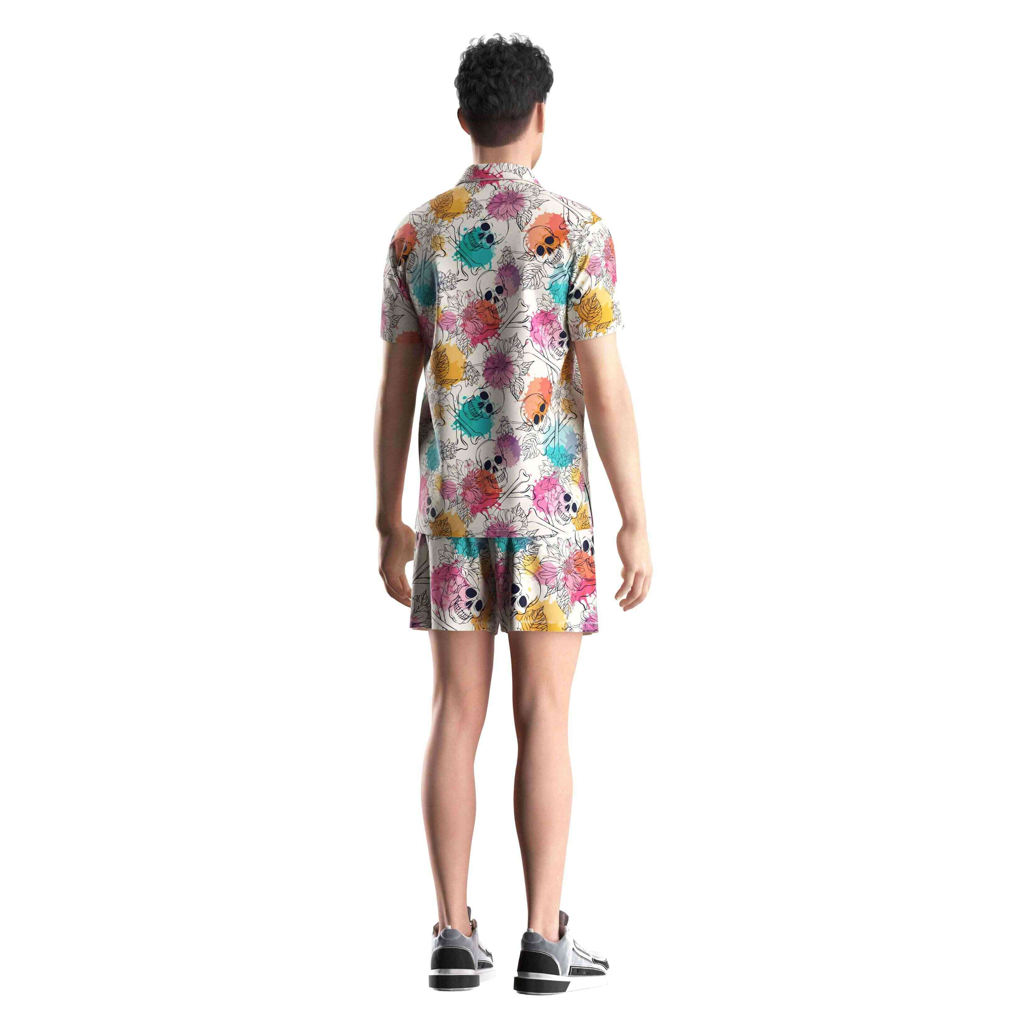 
                RISE wholesale hawaii shirts art skull flower spray beach wear V Neck short sleeves button up