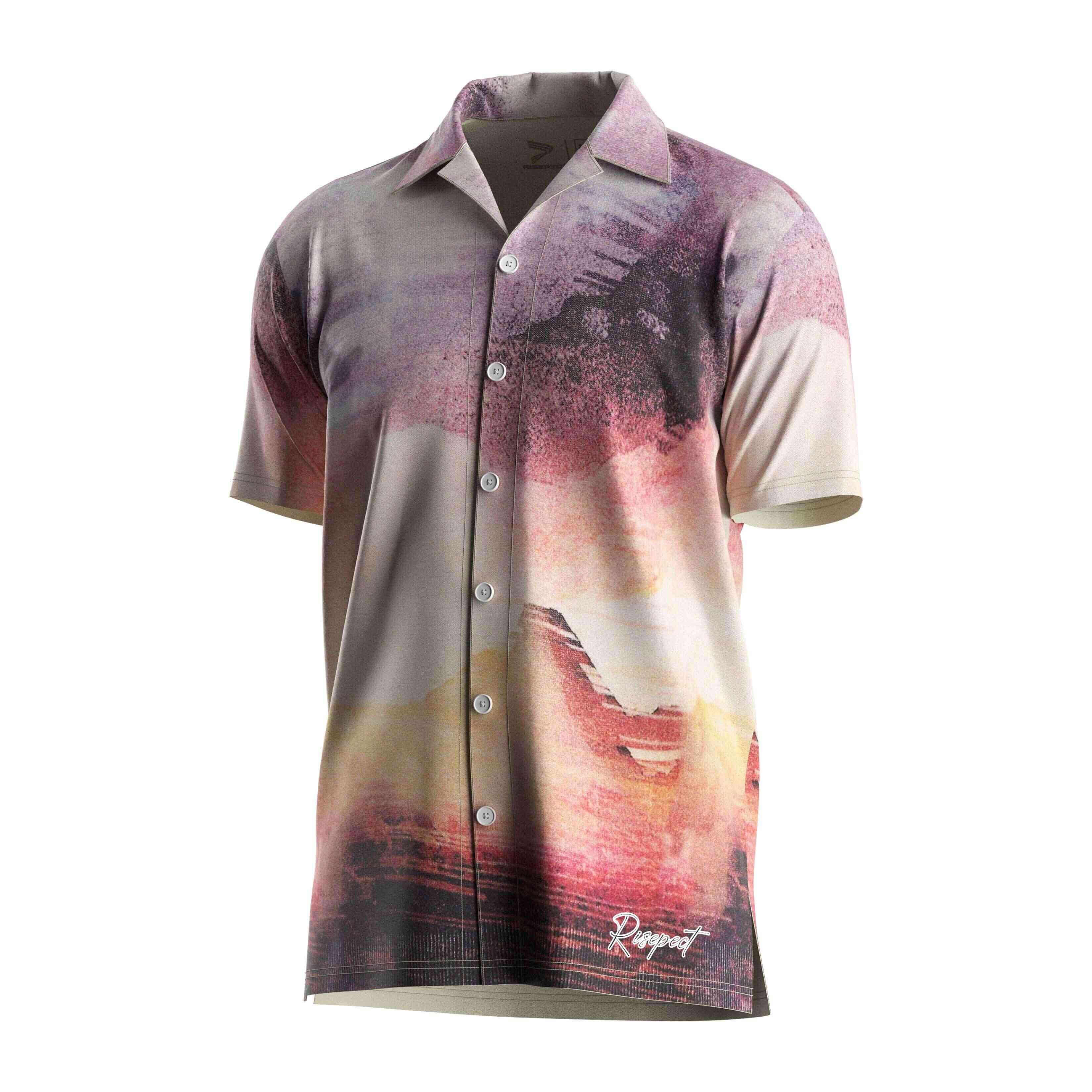 
                RISE wholesale hawaii shirts pyramid desert beach wear V Neck short sleeves button up