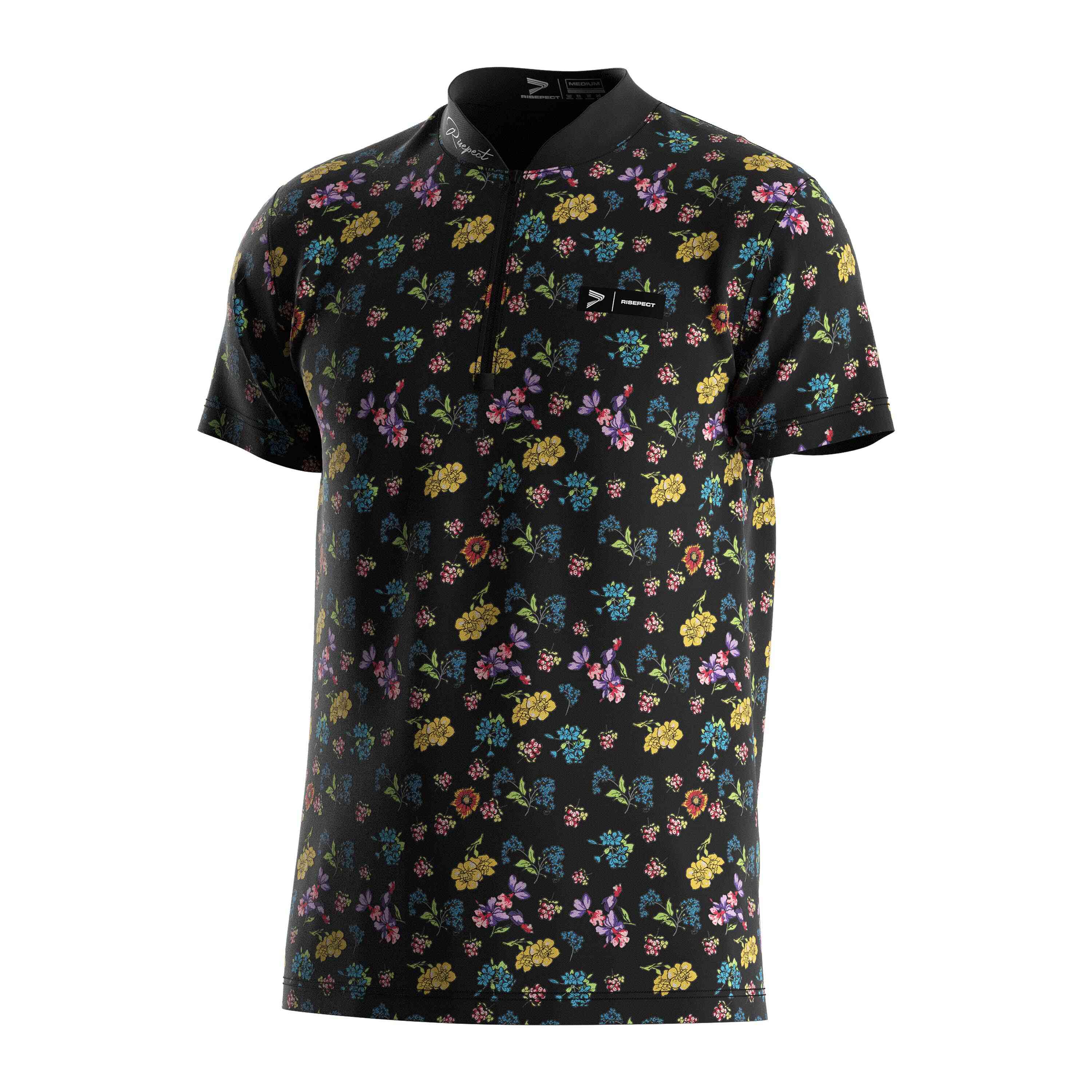 
                RISE polo tee shirts classic polo shirts black flower sea 1/4 zip custom