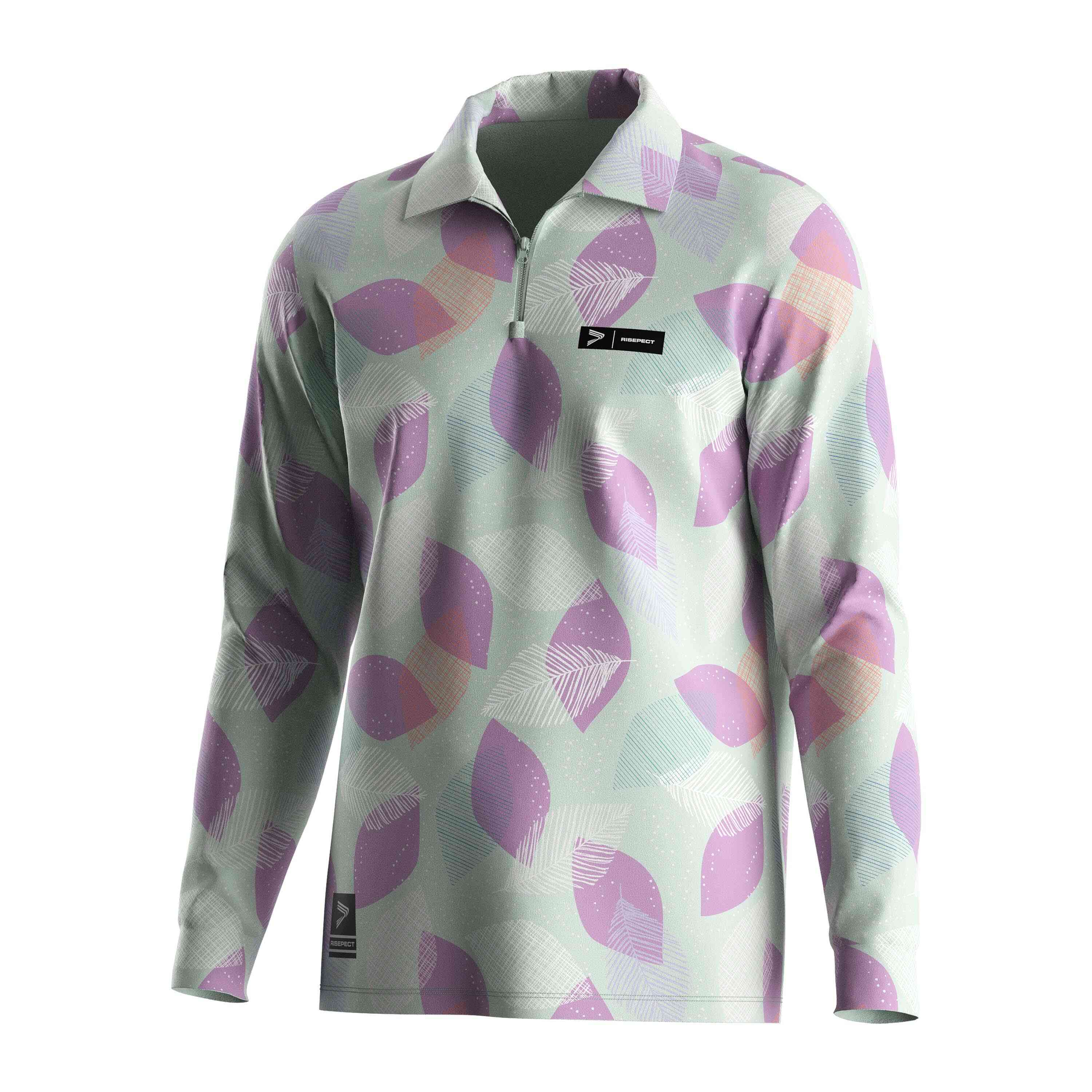 
                RISE polo t shirts template cyan leaf zipper polo shirt