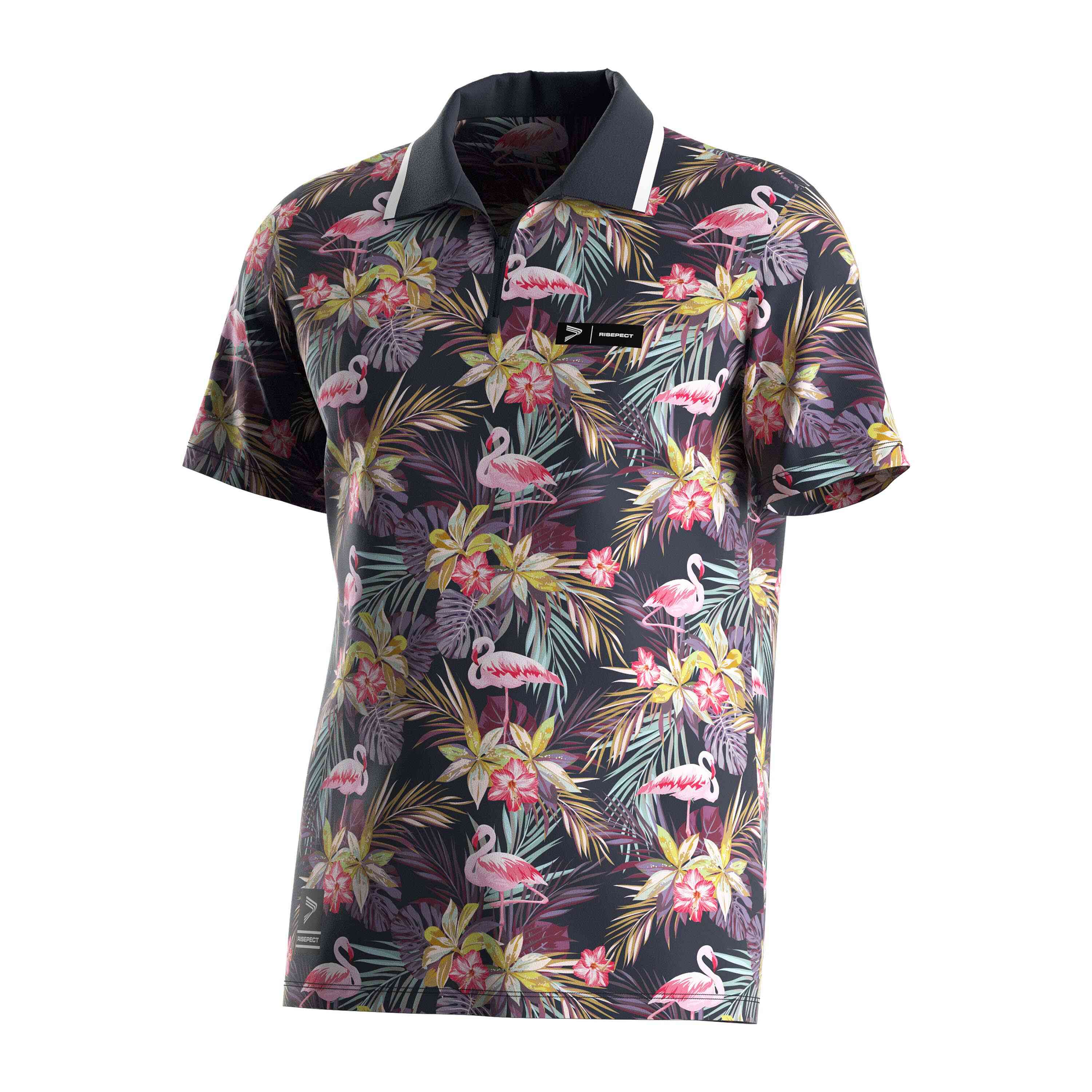 
                RISE embroidered golf shirts wholesale classic zipper flamingo polo shirt