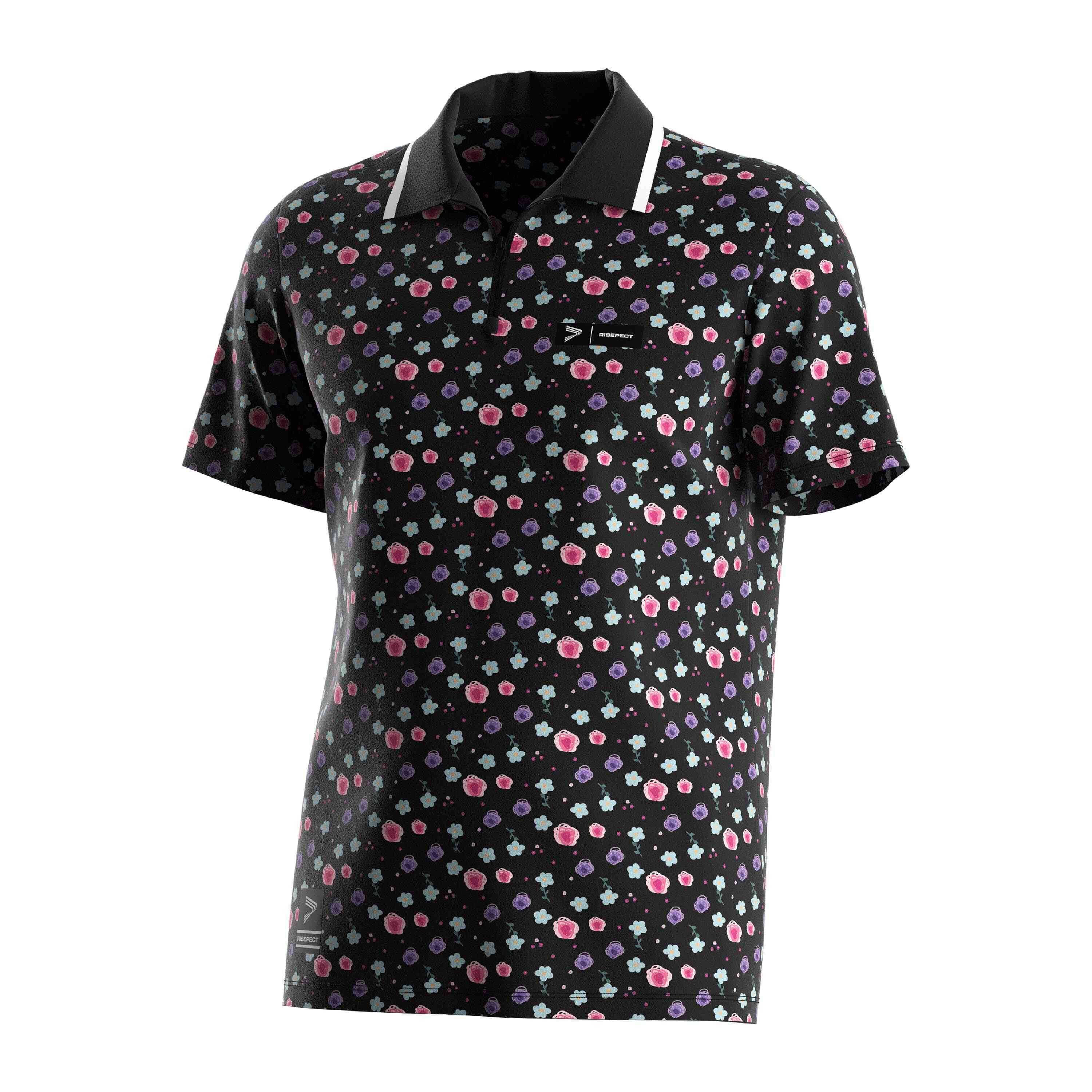 
                RISE logo golf shirts wholesale classic zipper flower polo shirt
