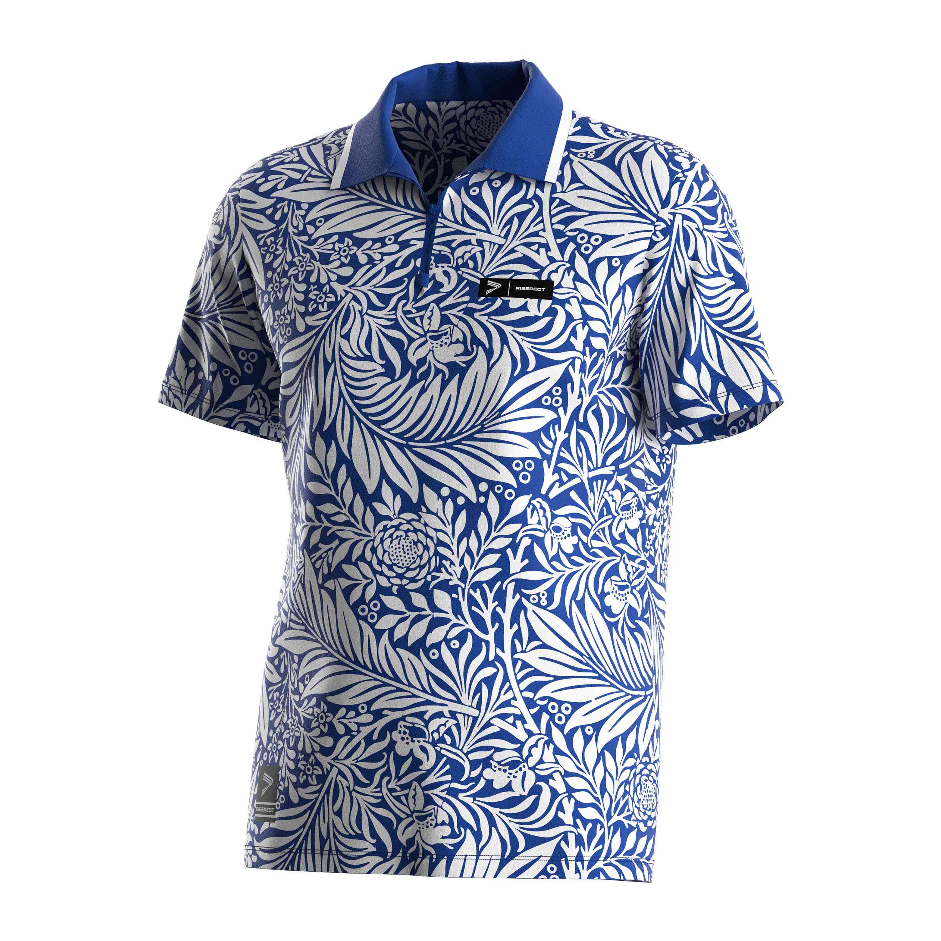 
                RISE christmas polo shirt wholesale classic zipper blue leaf flower polo shirt