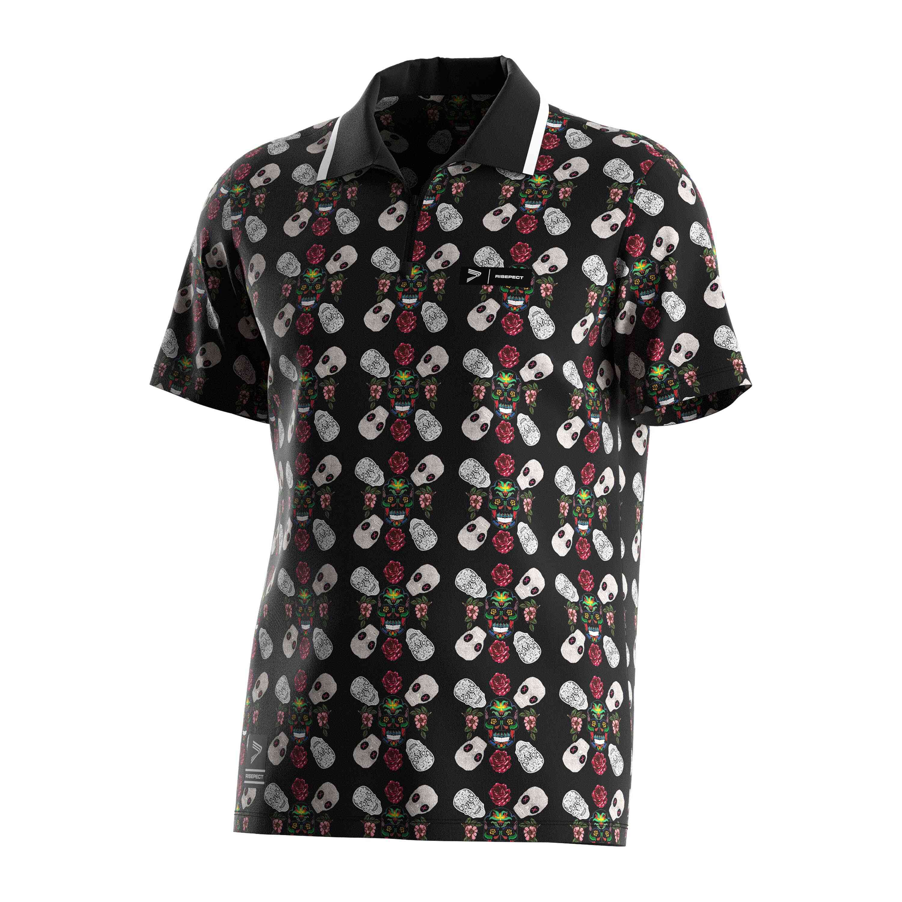 
                RISE nice golf shirts wholesale classic zipper full skull polo shirt