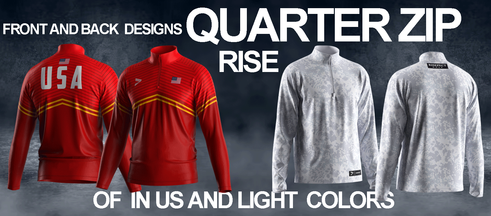 Front and back designs quarter zip of in us and light colors-Embracing the Quarter Zip Custom Wholesale The New Status Symbol for Men