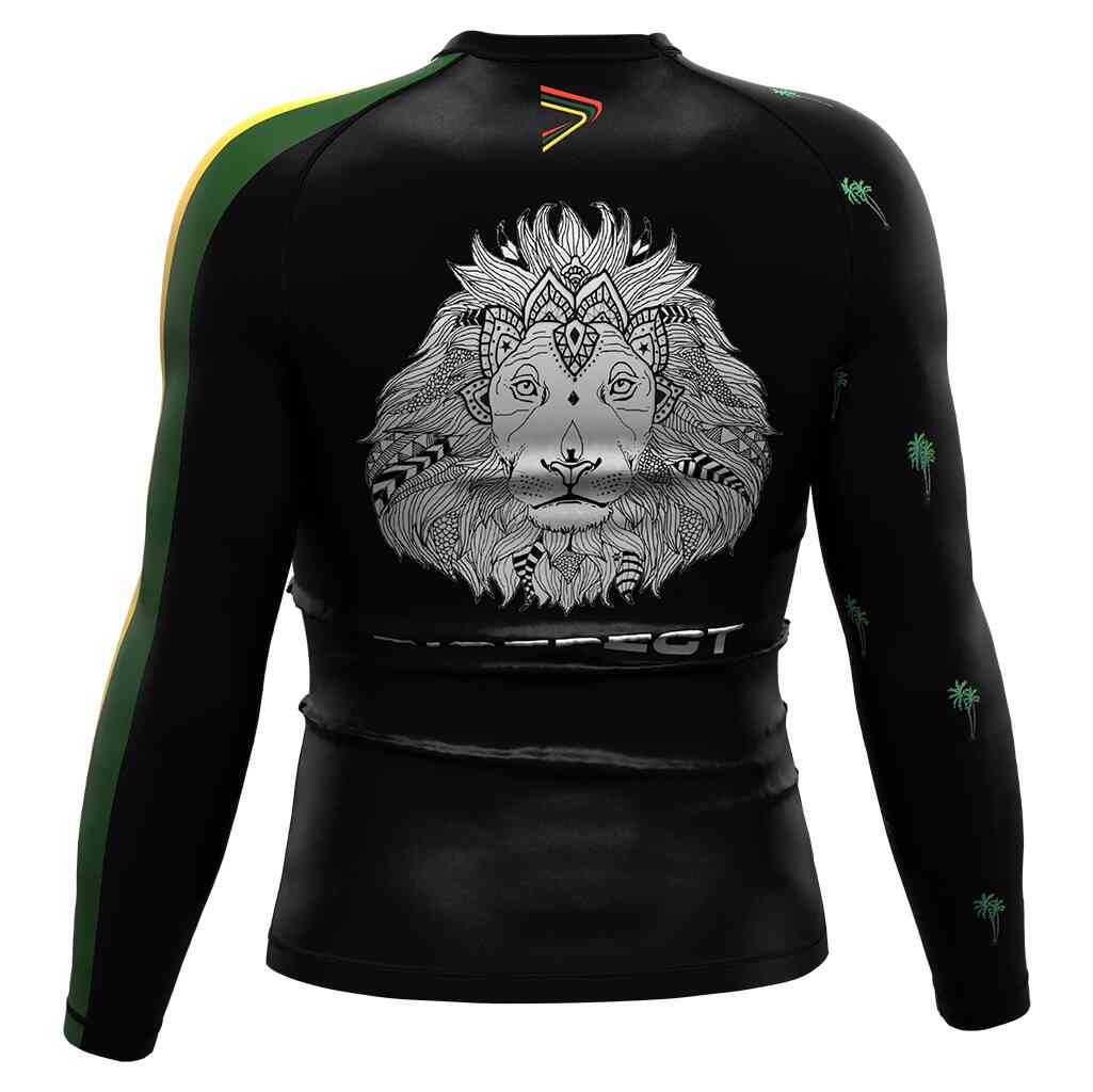 Surfing rash guards left back view - Black Surf School Men's Women's Canada Rash Guard Shirt Surfing Rash Guard