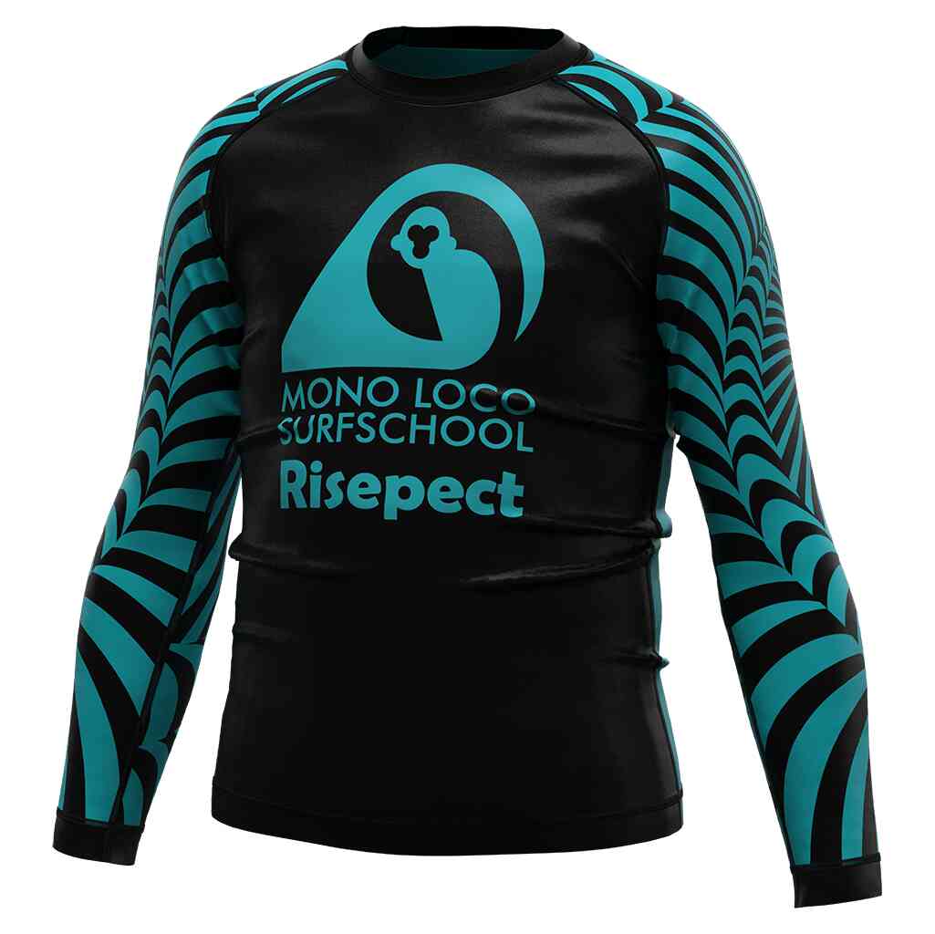 Surfing ls rash guards left front view, Risepect Blue Sea Baby Toddler Boy Salty Swim Rash Guard