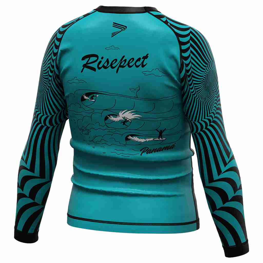 Surfing ls rash guards right back view, Risepect Blue Sea Baby Toddler Boy Salty Swim Rash Guard