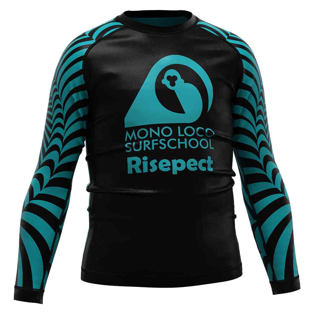 Surfing ls rash guards right front view, Risepect Blue Sea Baby Toddler Boy Salty Swim Rash Guard