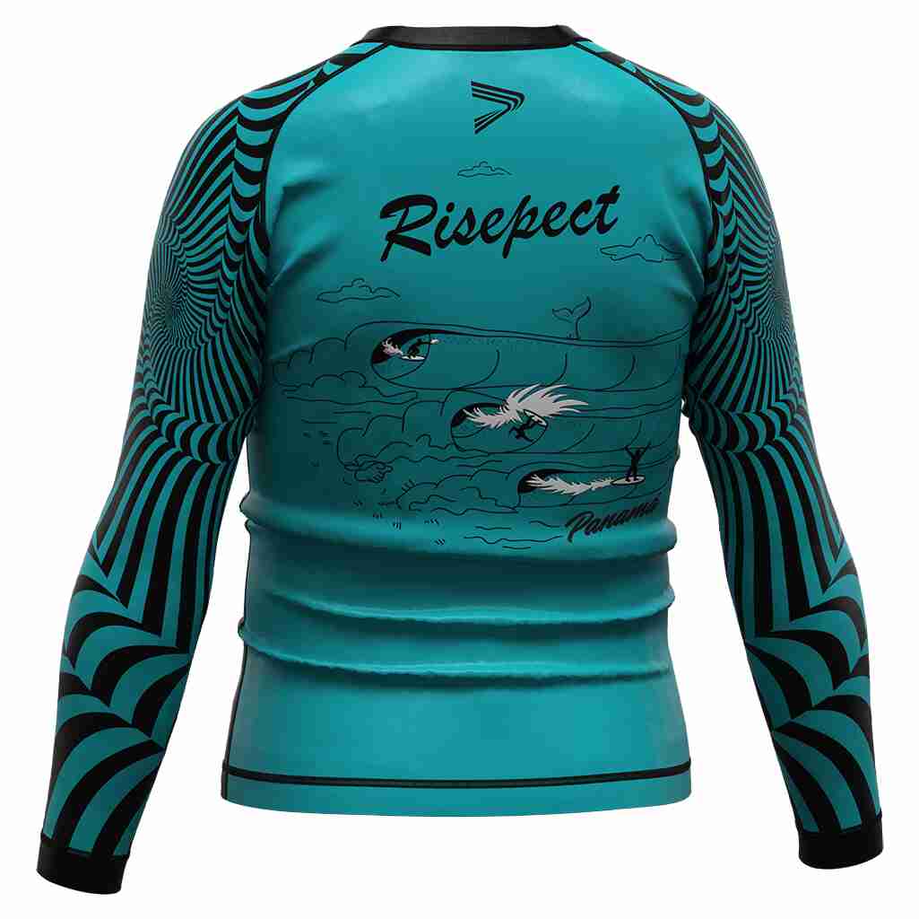 Surfing ls rash guards left back view, Risepect Blue Sea Baby Toddler Boy Salty Swim Rash Guard