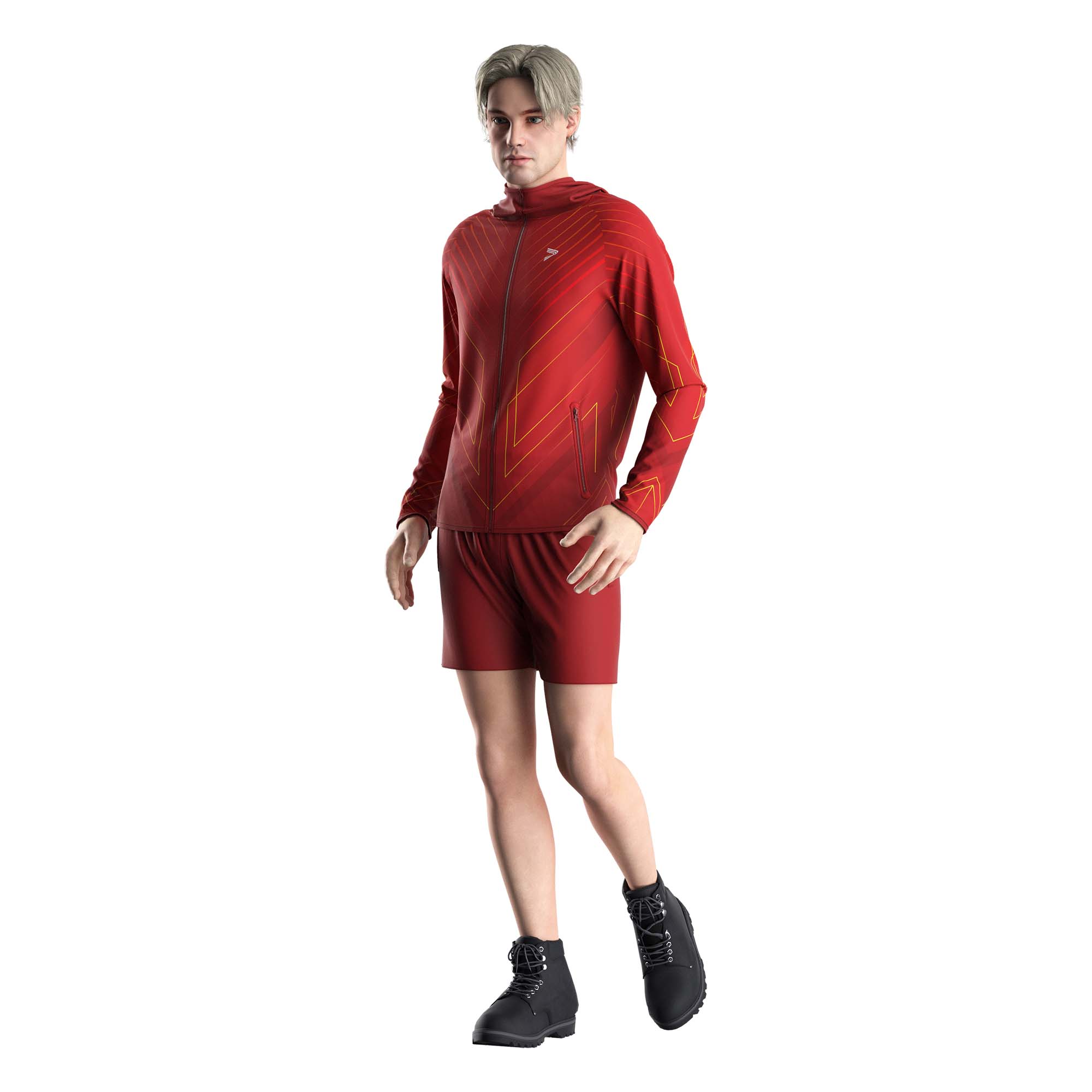 Male model in Rise athletic high collar zip hoodies wholesale patriot red front