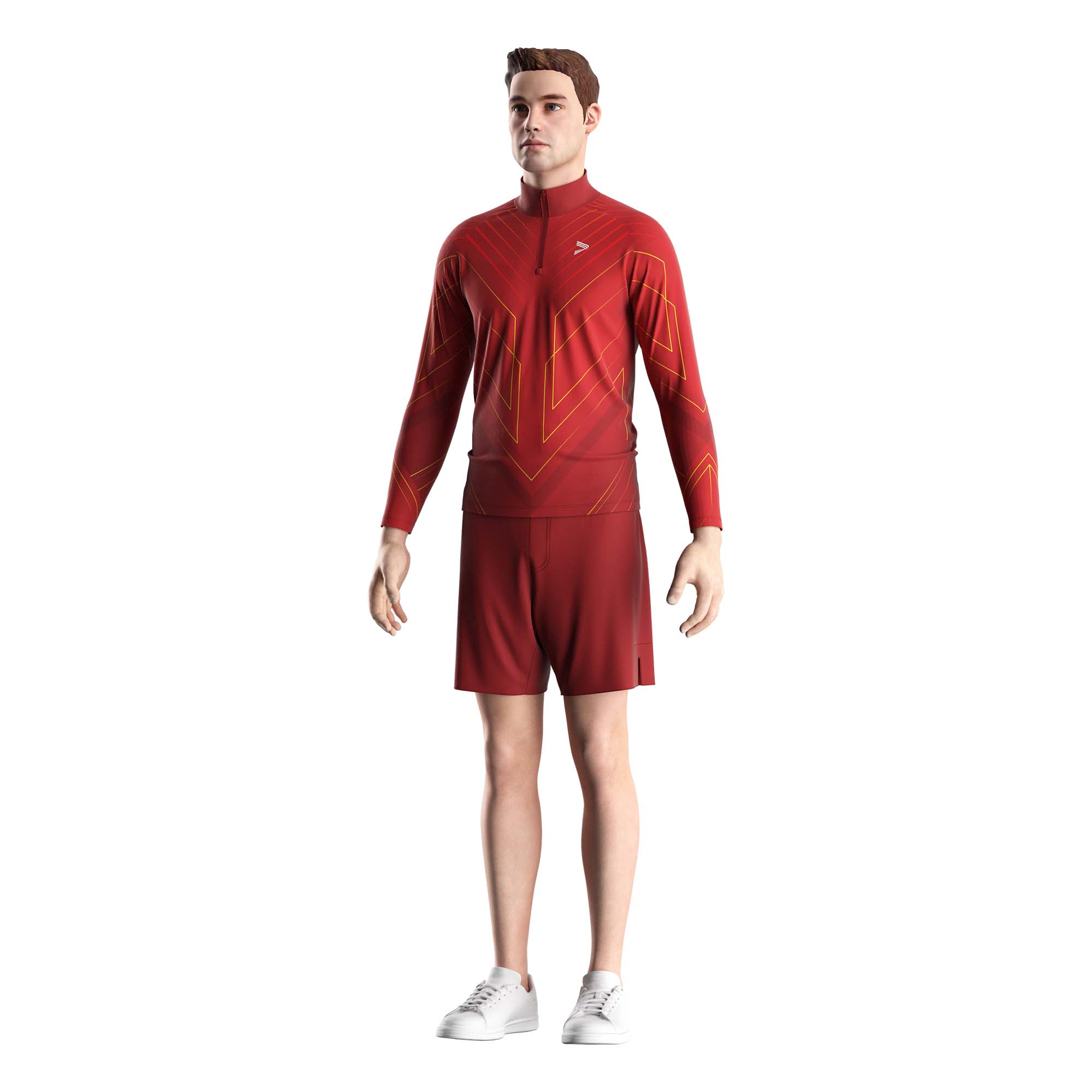 Male model in Rise athletic quarter zip pullover wholesale patriot red front