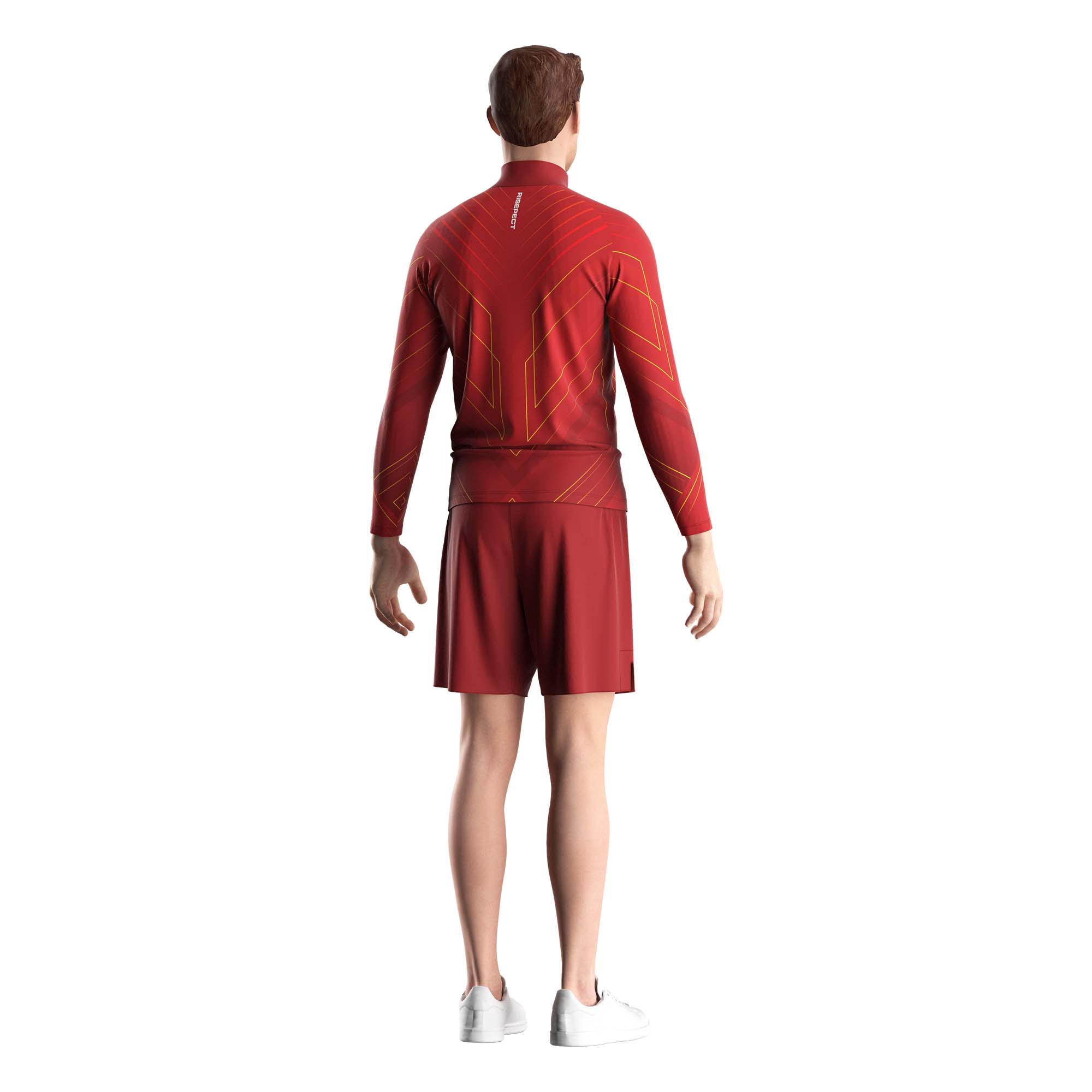 Male model in Rise athletic quarter zip pullover wholesale patriot red back