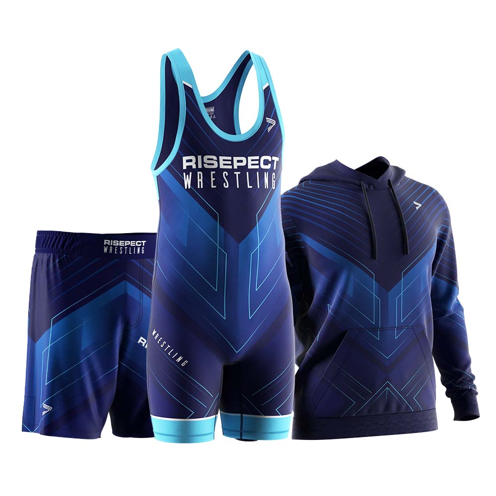 Rise wrestling 3in1 set shorts patriot singlets hoodies purple and blue