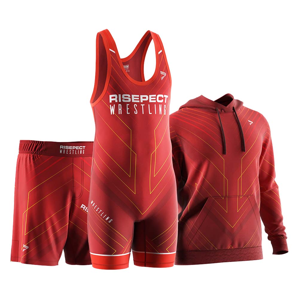 Rise wrestling 3in1 set red shorts patriot singlets hoodies