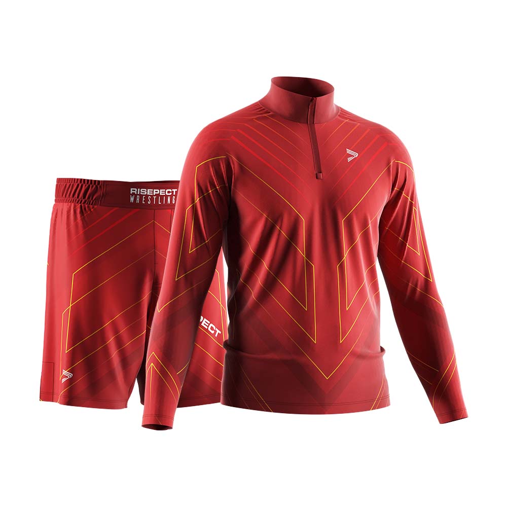 
                Rise wrestling 2 in 1 package red patriot q zip pullover and wrestling shorts