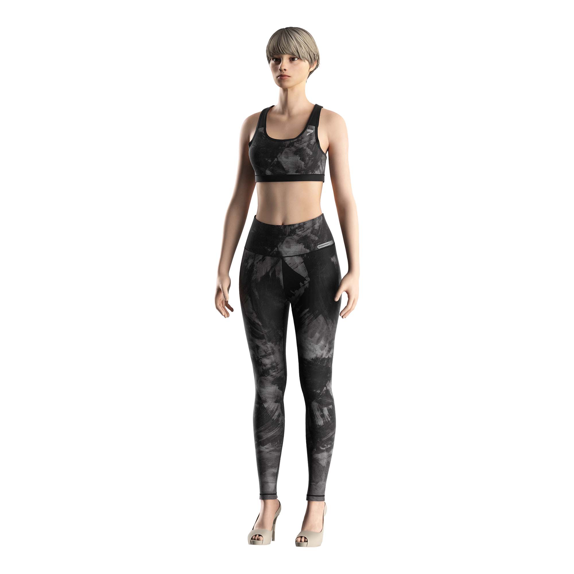 Women model in Rise athletic black camouflage women leggings compression pants Risepect