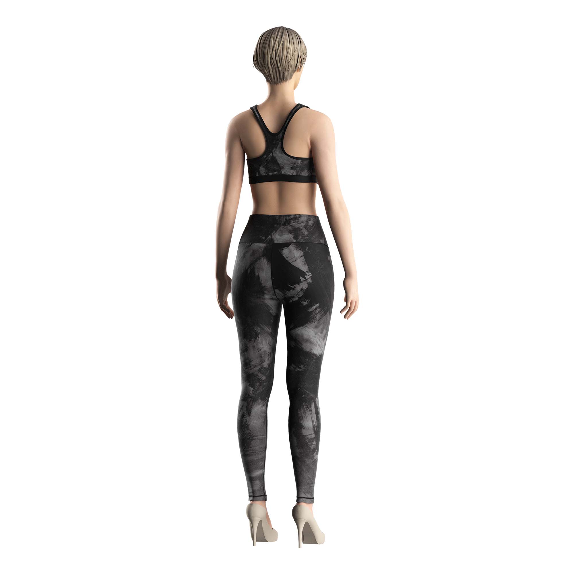 Women model in Rise athletic black camouflage women leggings compression pants Risepect back