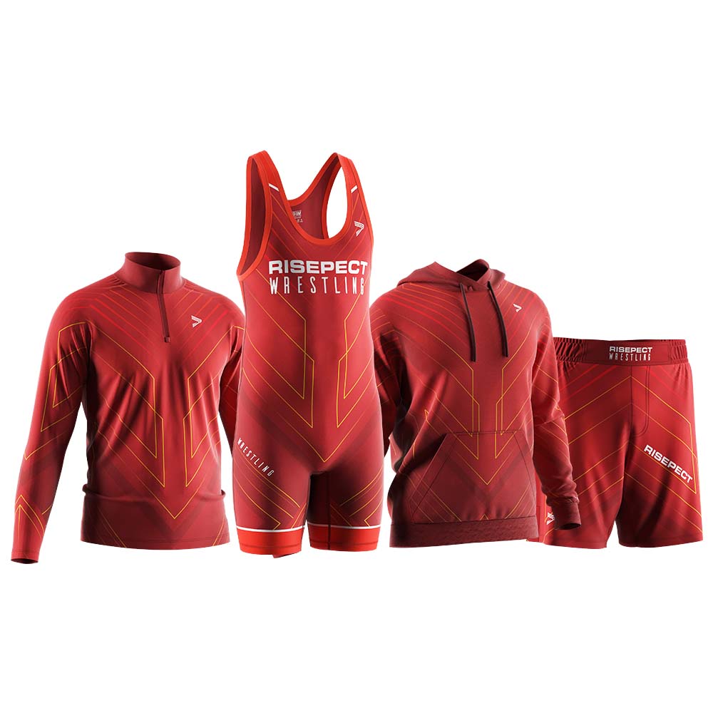 Rise wrestling 4 in 1 set red patriot q-zip singlets hoodies shorts