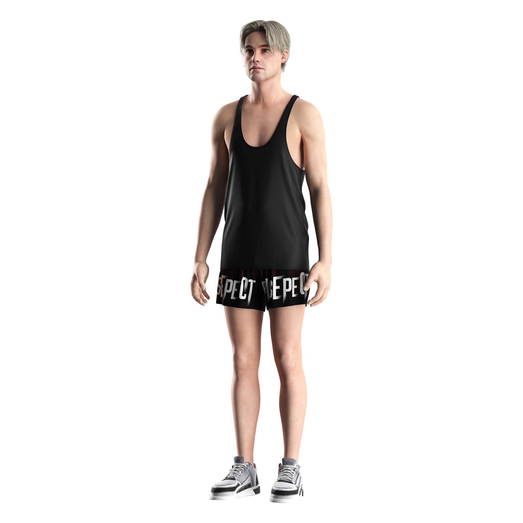 Male model in Rise Athletic Clothing Black Single Layer Shorts Wholesale Risepect front