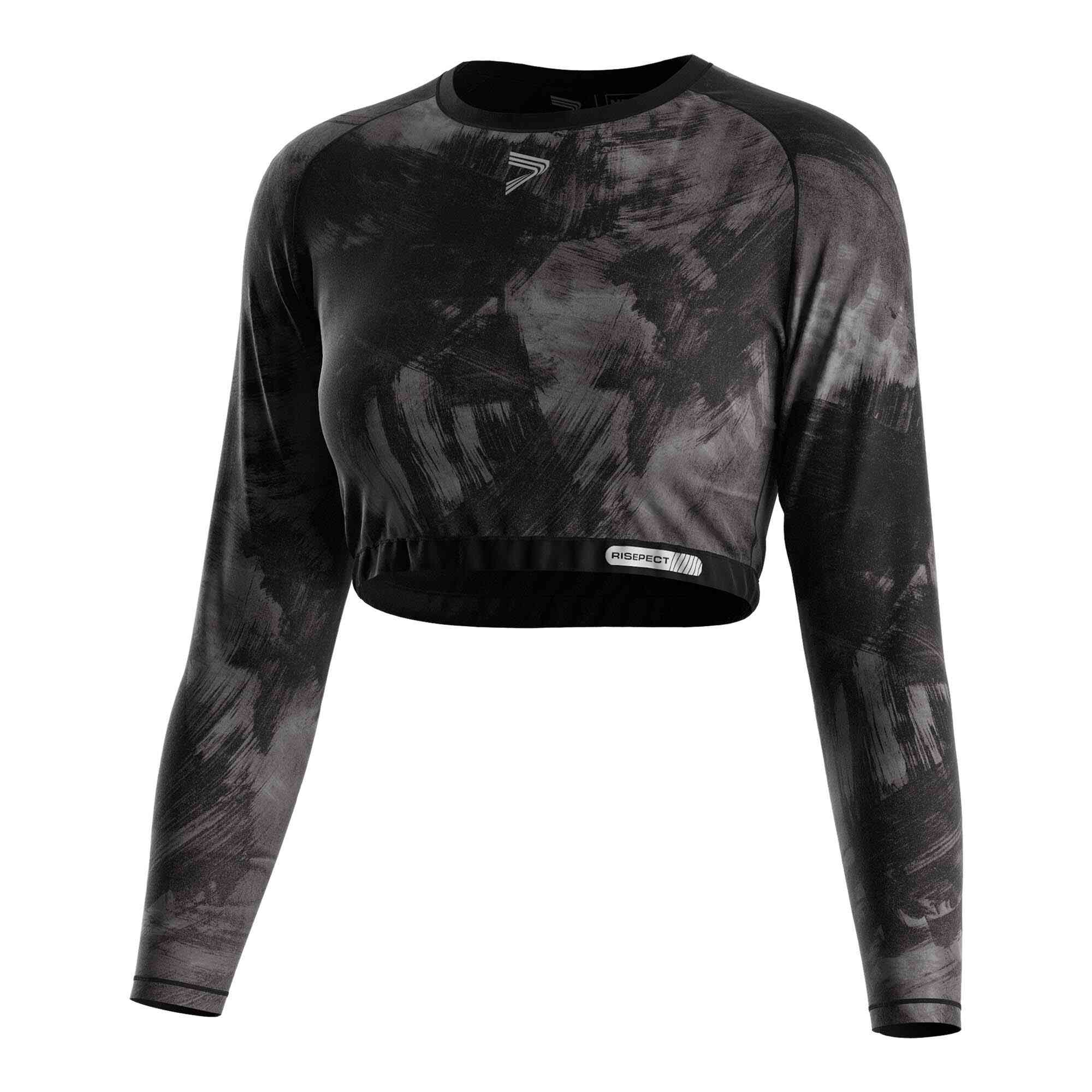 Women ls crop compression shirts black camouflage