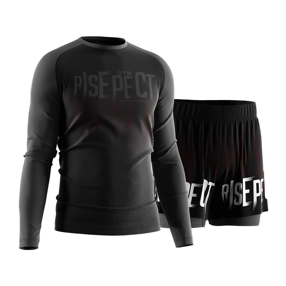 
                Rise athletic black ls compression shirts men double shorts sets wholesale