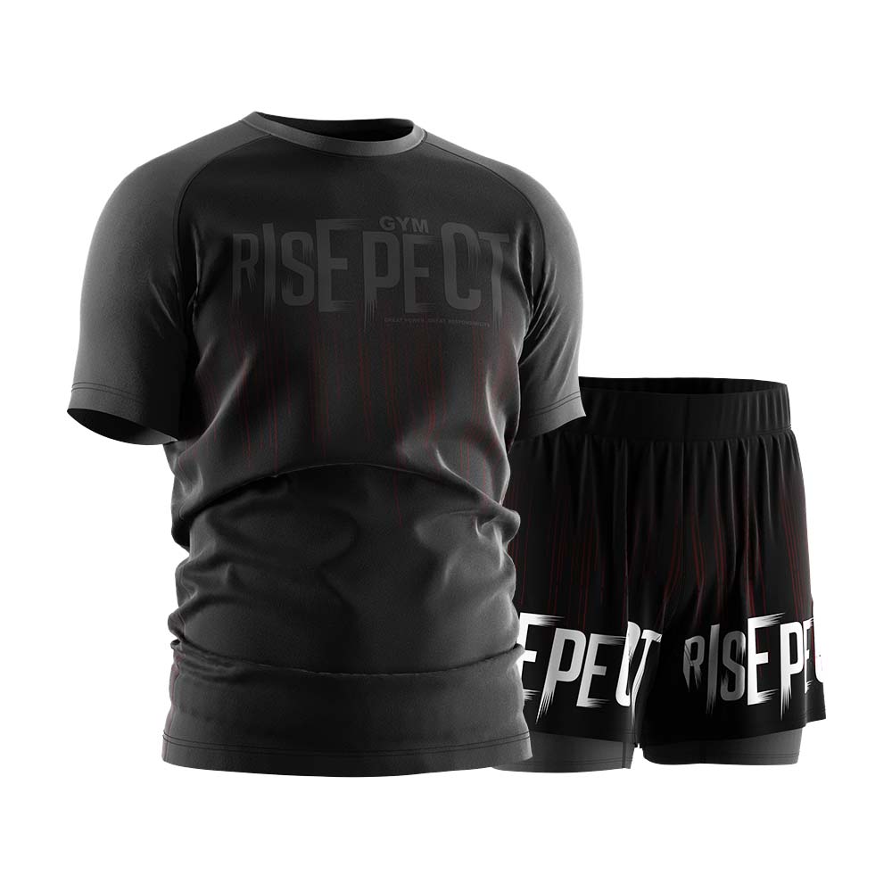 
                Rise athletic black men ss compression shirts double shorts sets wholesale