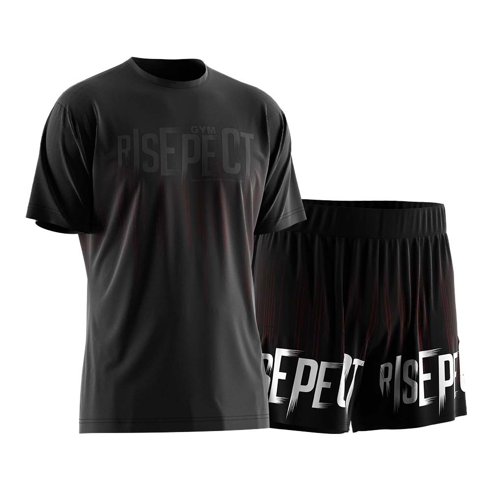 
                Rise athletic black tee and single layer shorts sets wholesale