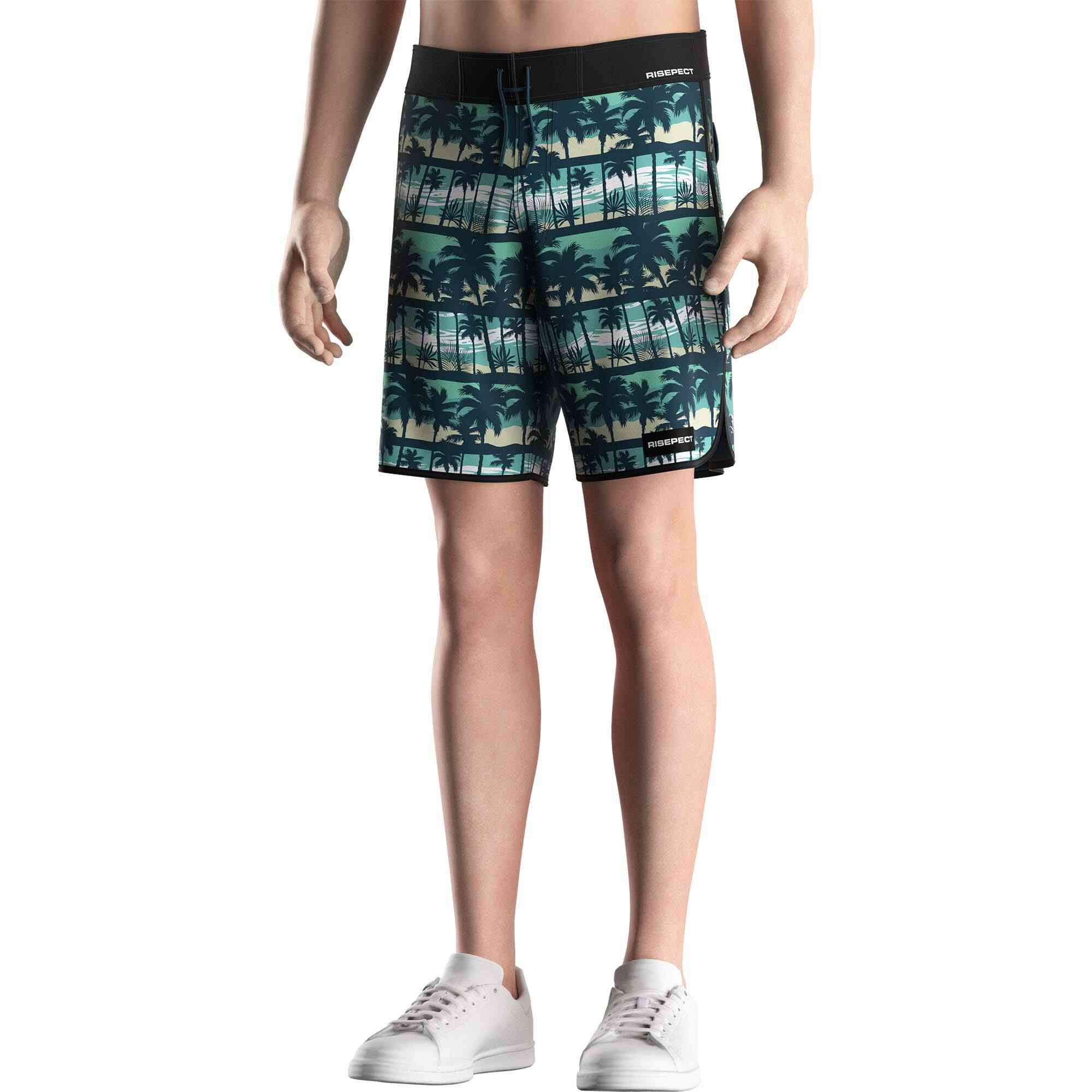 
                Men's Board Shorts Coconut Trees Print Drawstring Closure Surf Shorts