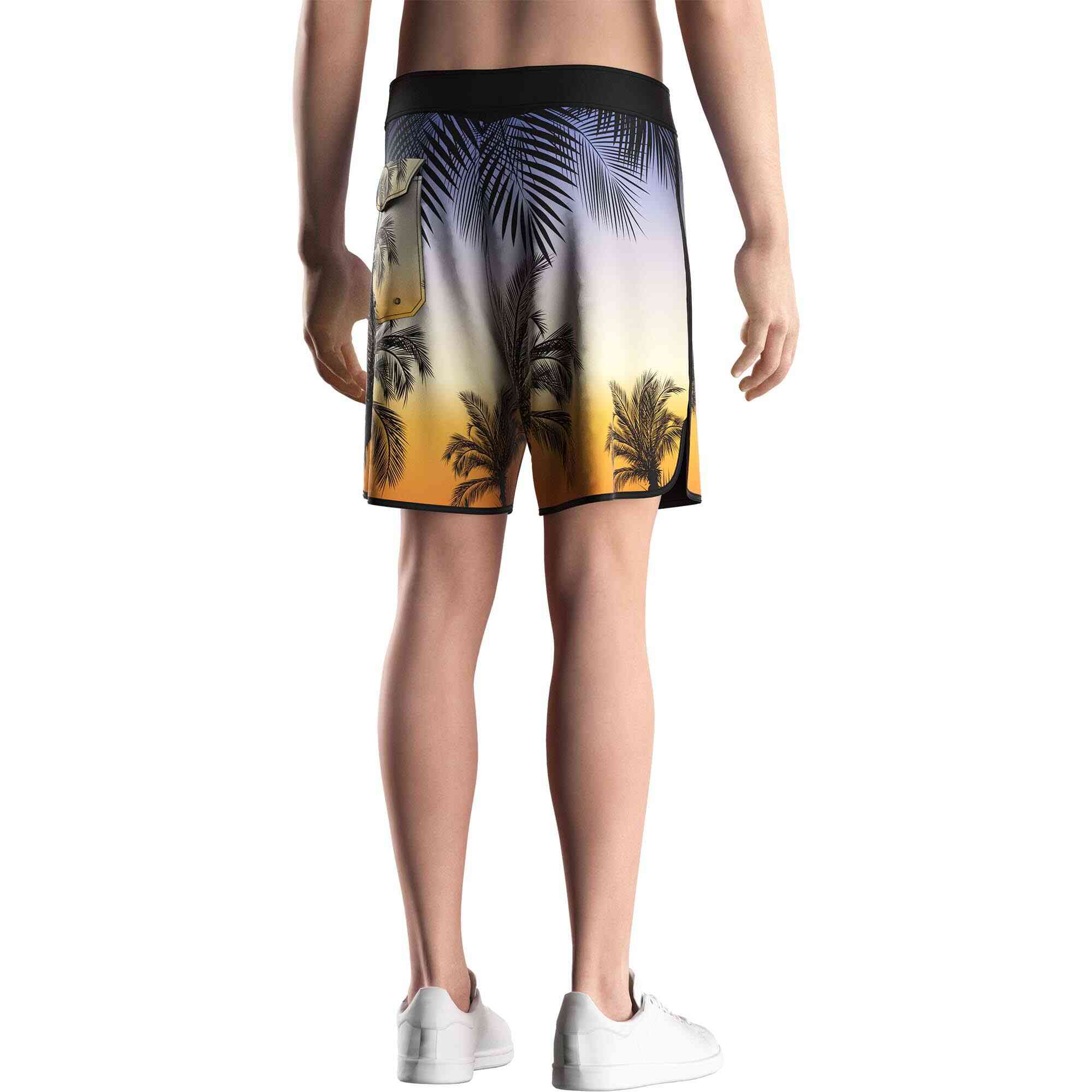 Men model in Rise swimwear board shorts 5inch wholesale men coconut tree back