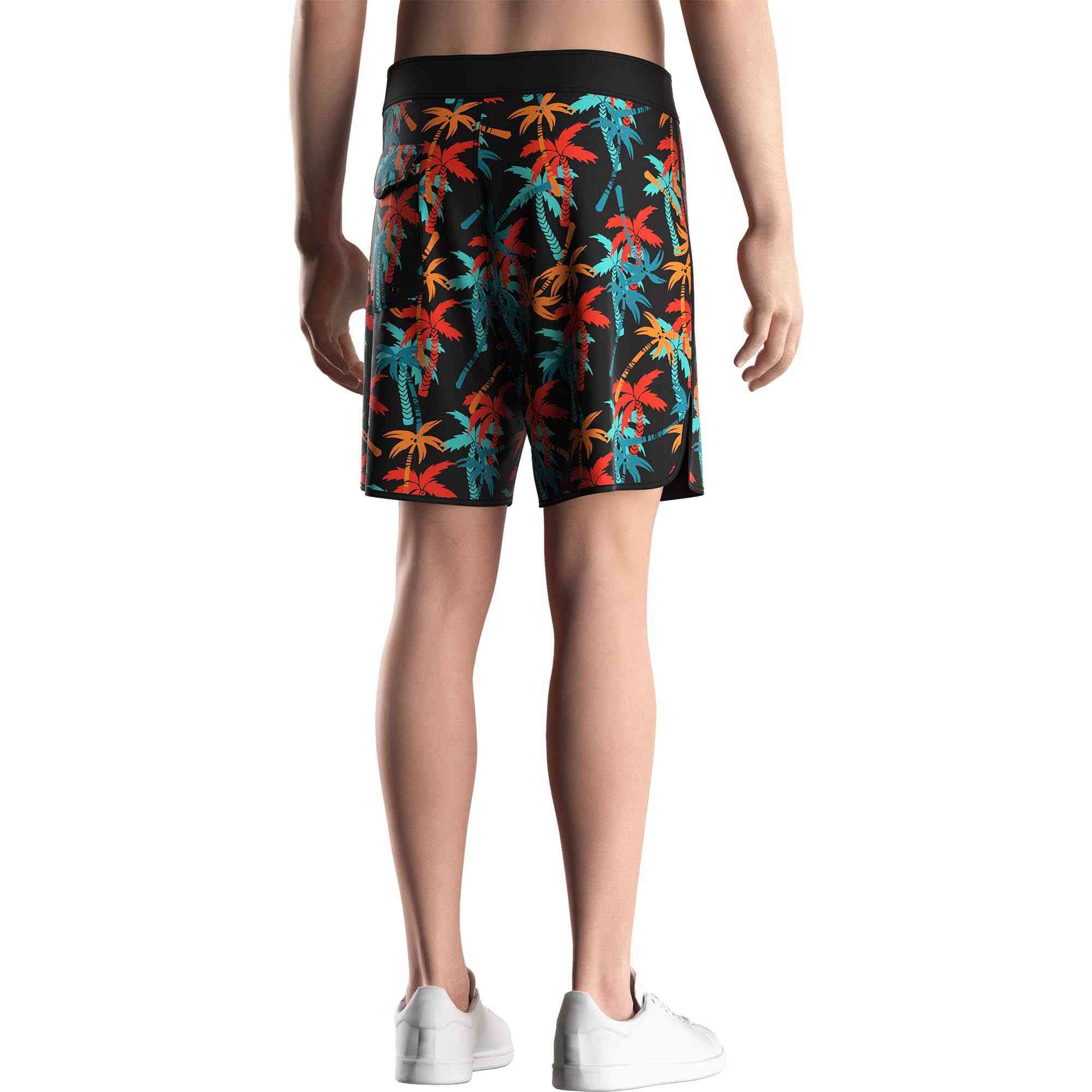 Men model in Rise swimwear 7inch board shorts wholesale men neon forest back