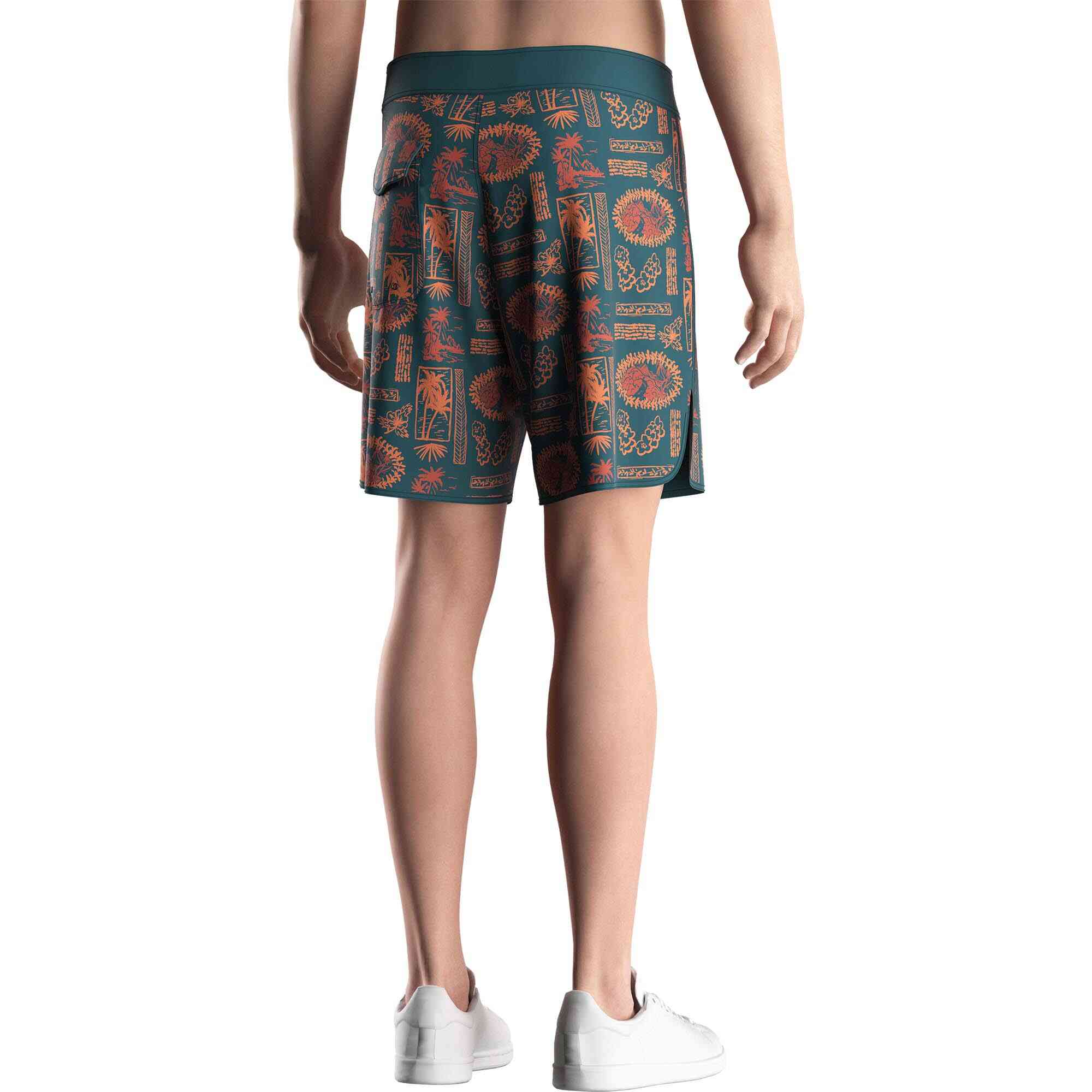Men model in Rise swimwear board shorts 9 inch wholesale men retro sublimation back